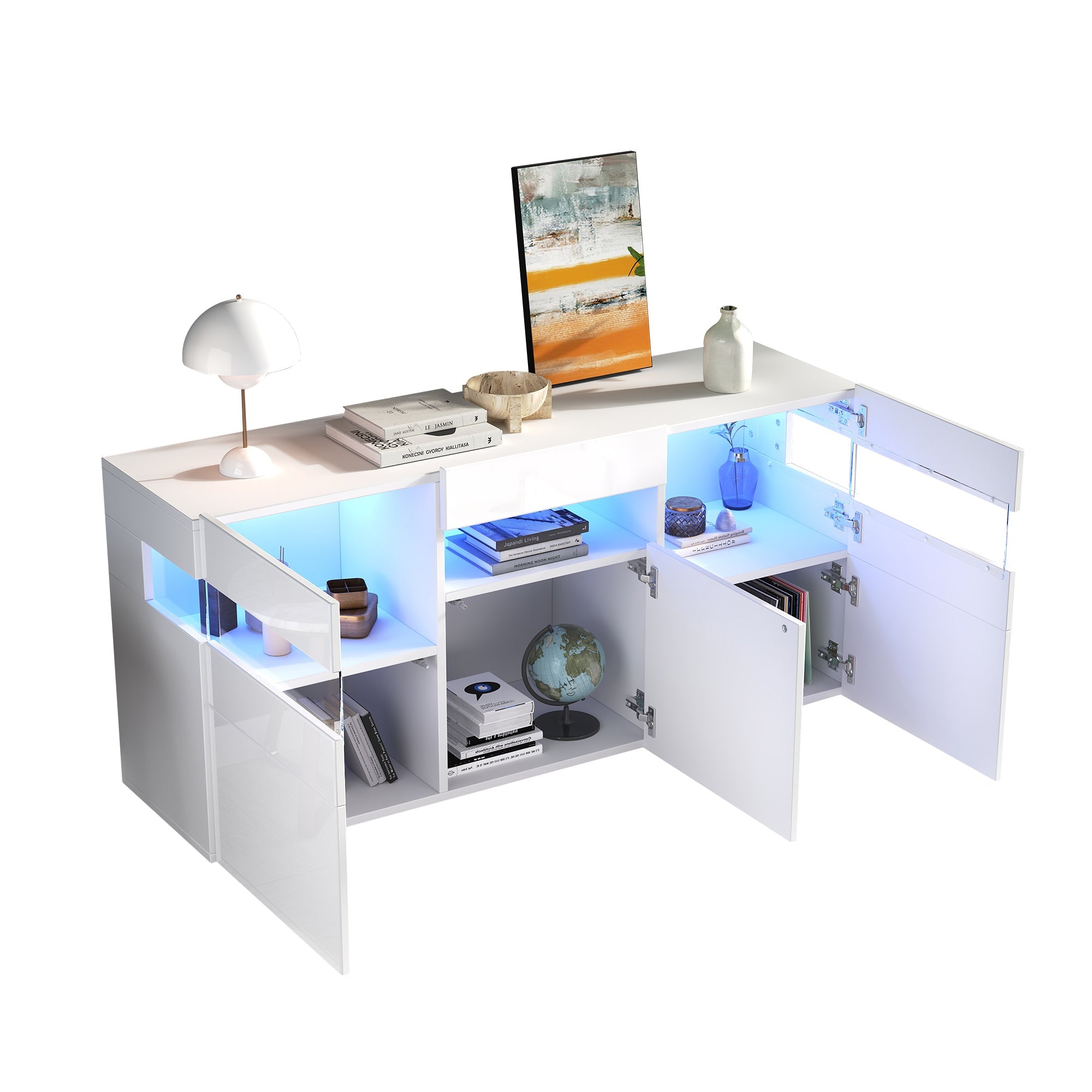 Logidon dressoir 140 cm breed hoogglans met LED licht wit