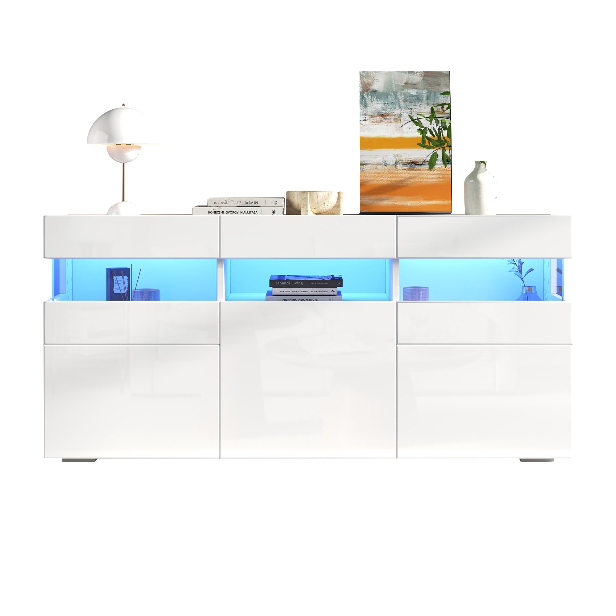Logidon dressoir 140 cm breed hoogglans met LED licht wit