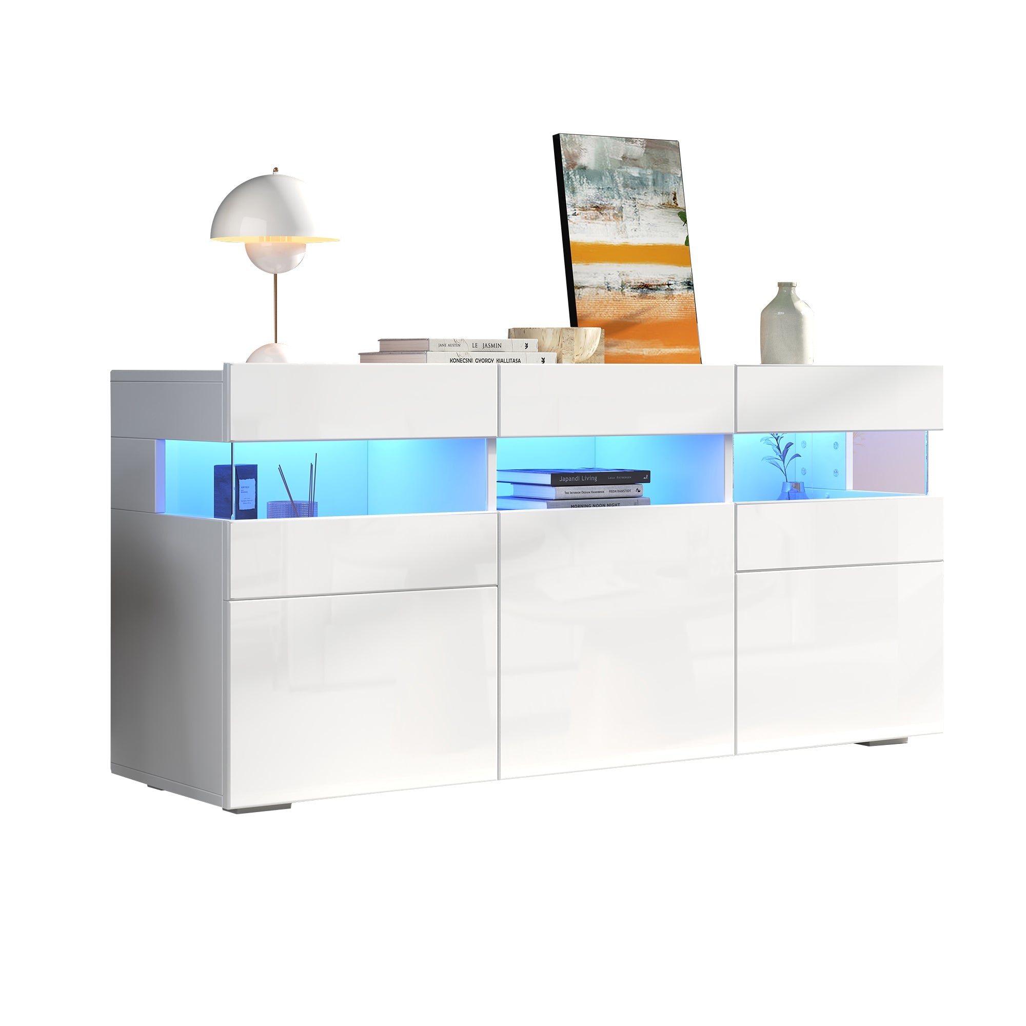 Logidon dressoir 140 cm breed hoogglans met LED licht wit