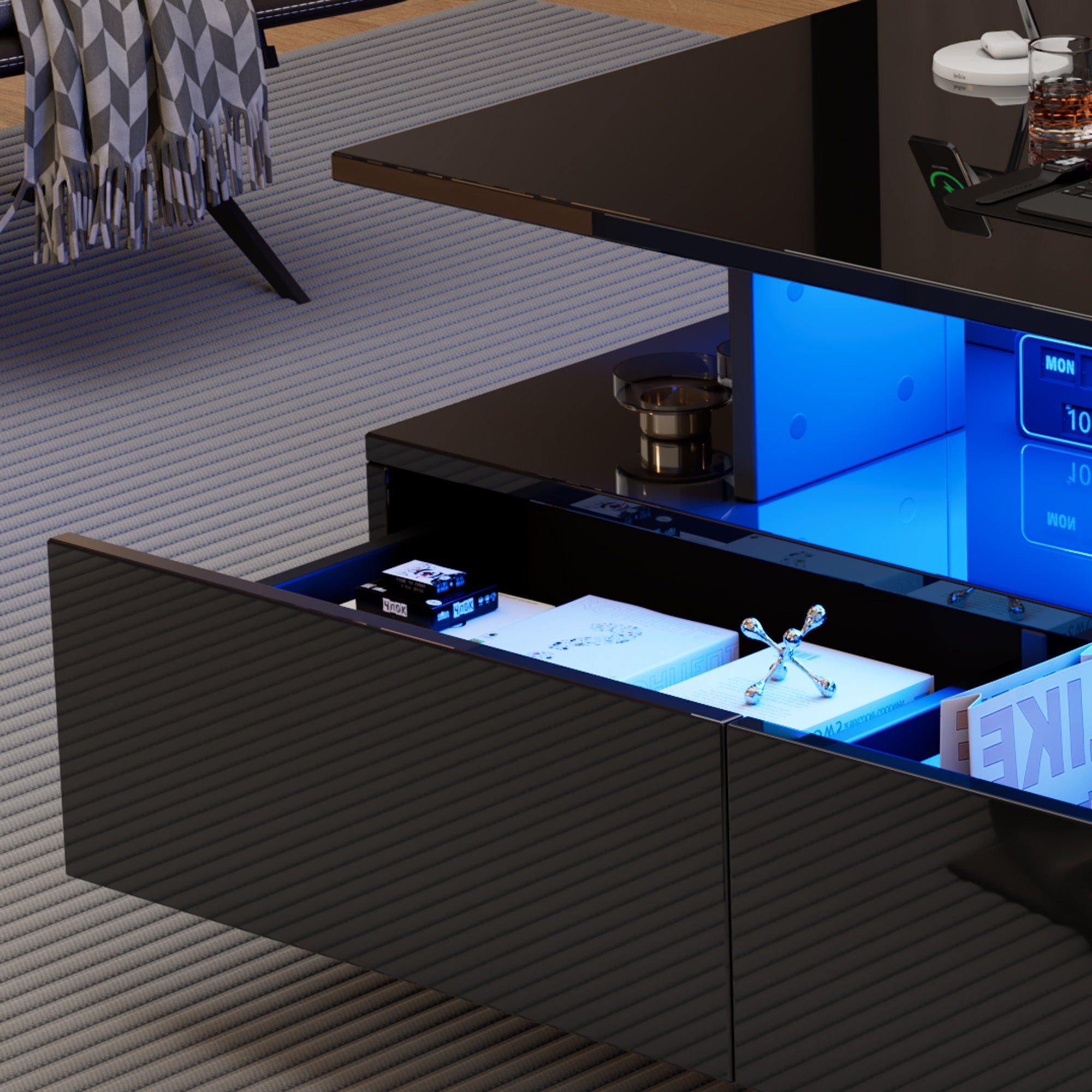 Logidon LED-verlichting salontafel met 2 lades 90x55x41 cm