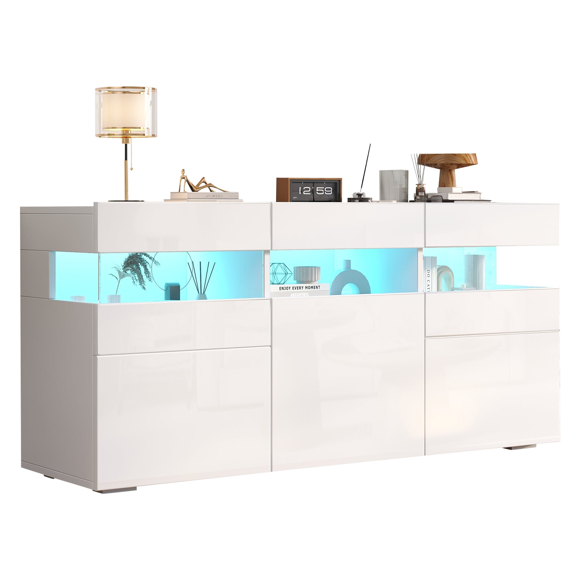 Logidon dressoir 140 cm breed hoogglans met LED licht wit