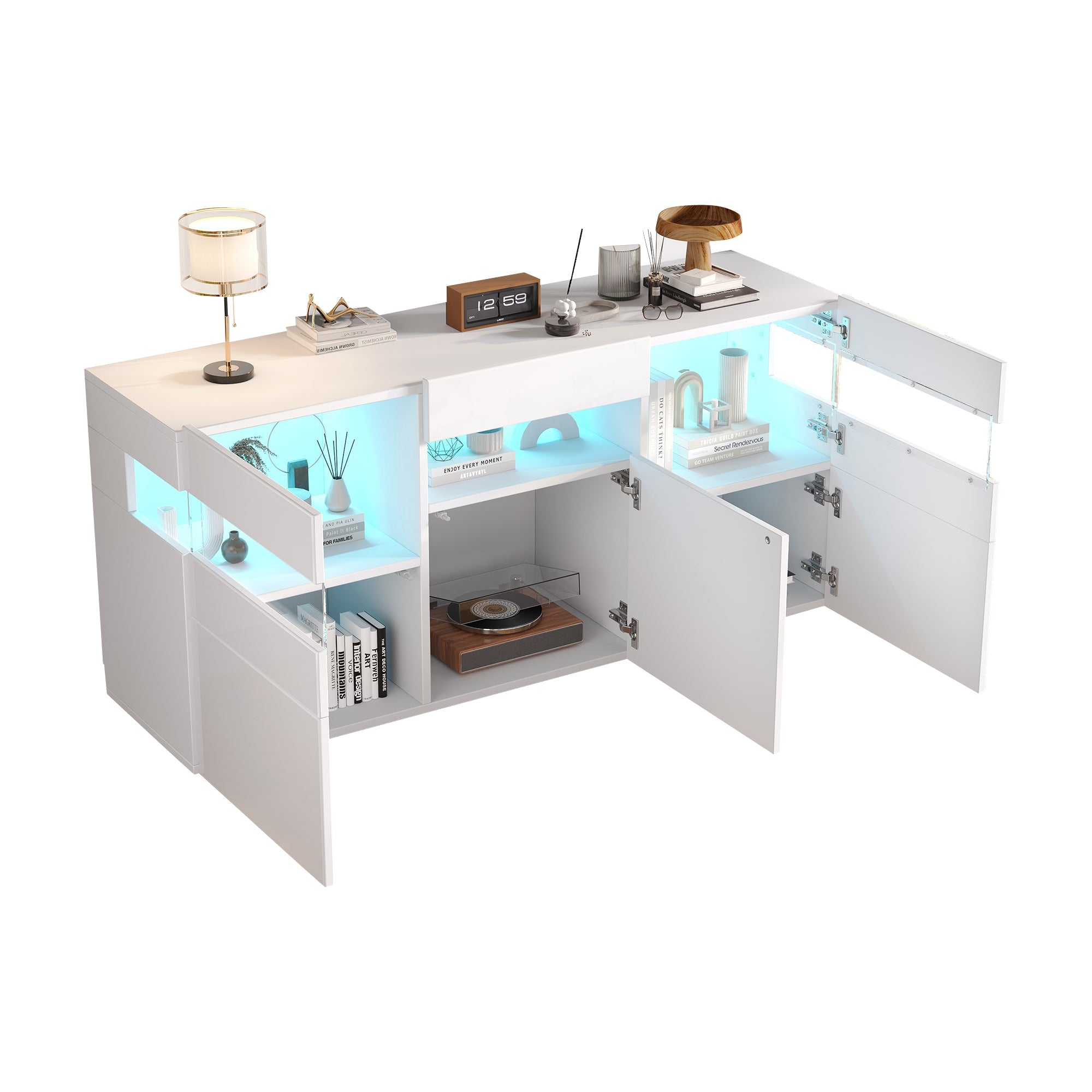 Logidon dressoir 140 cm breed hoogglans met LED licht wit