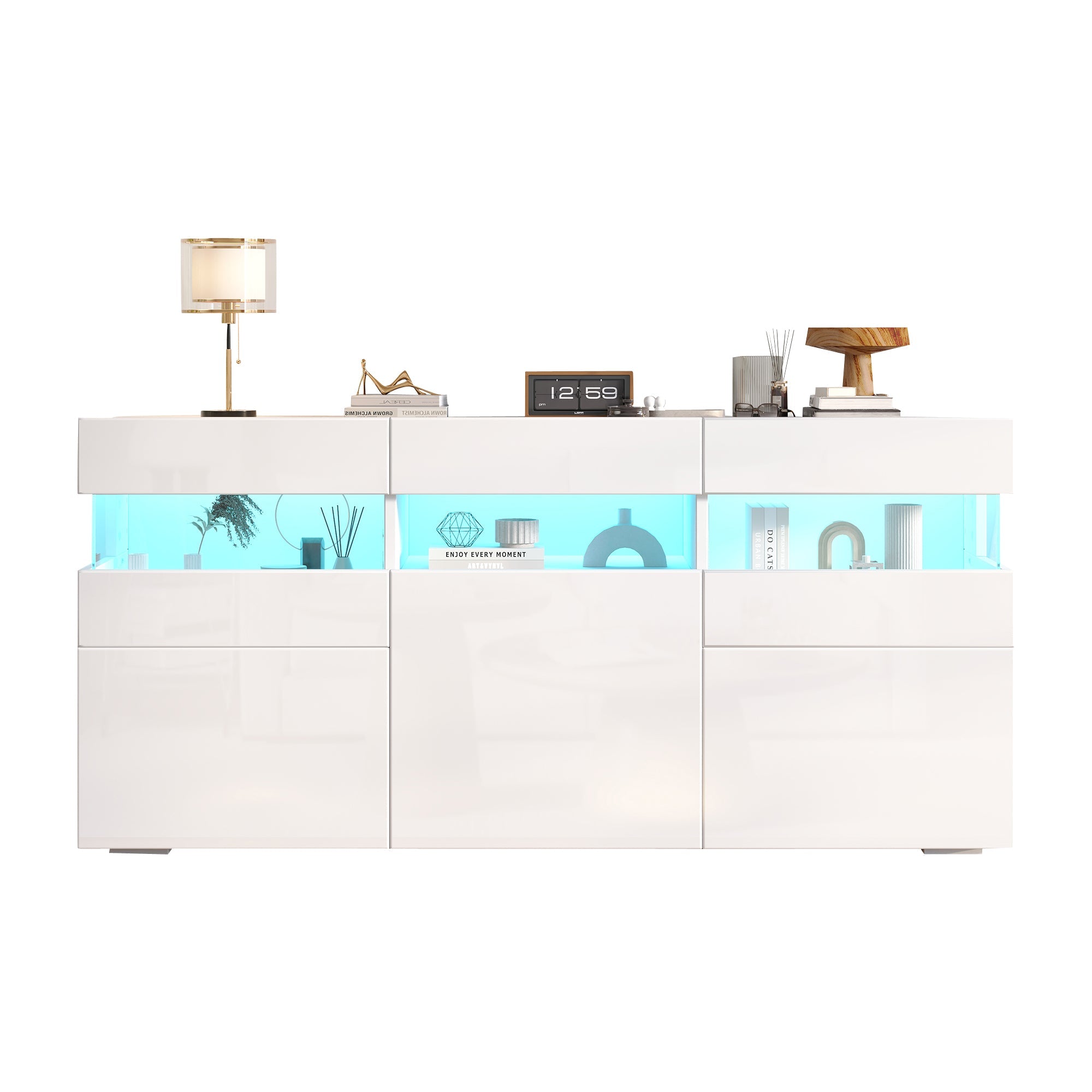 Logidon dressoir 140 cm breed hoogglans met LED licht wit