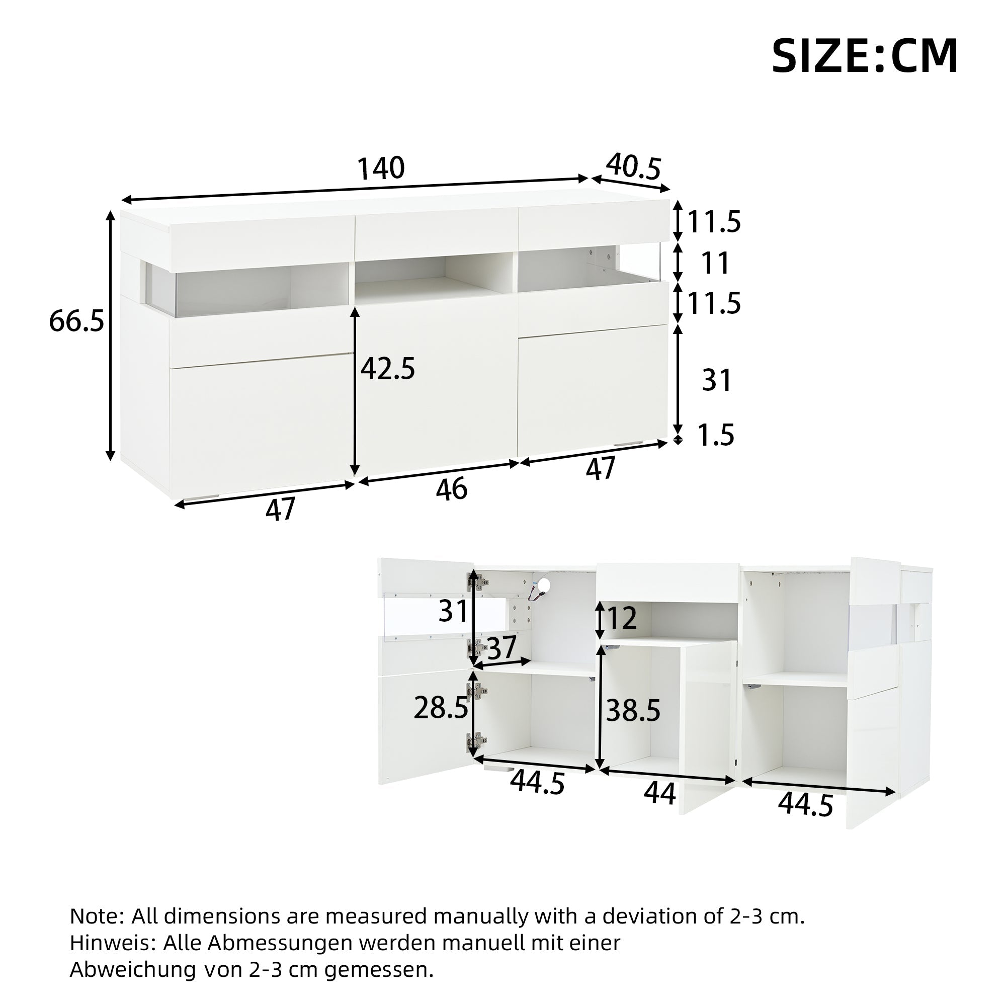 Logidon dressoir 140 cm breed hoogglans met LED licht wit