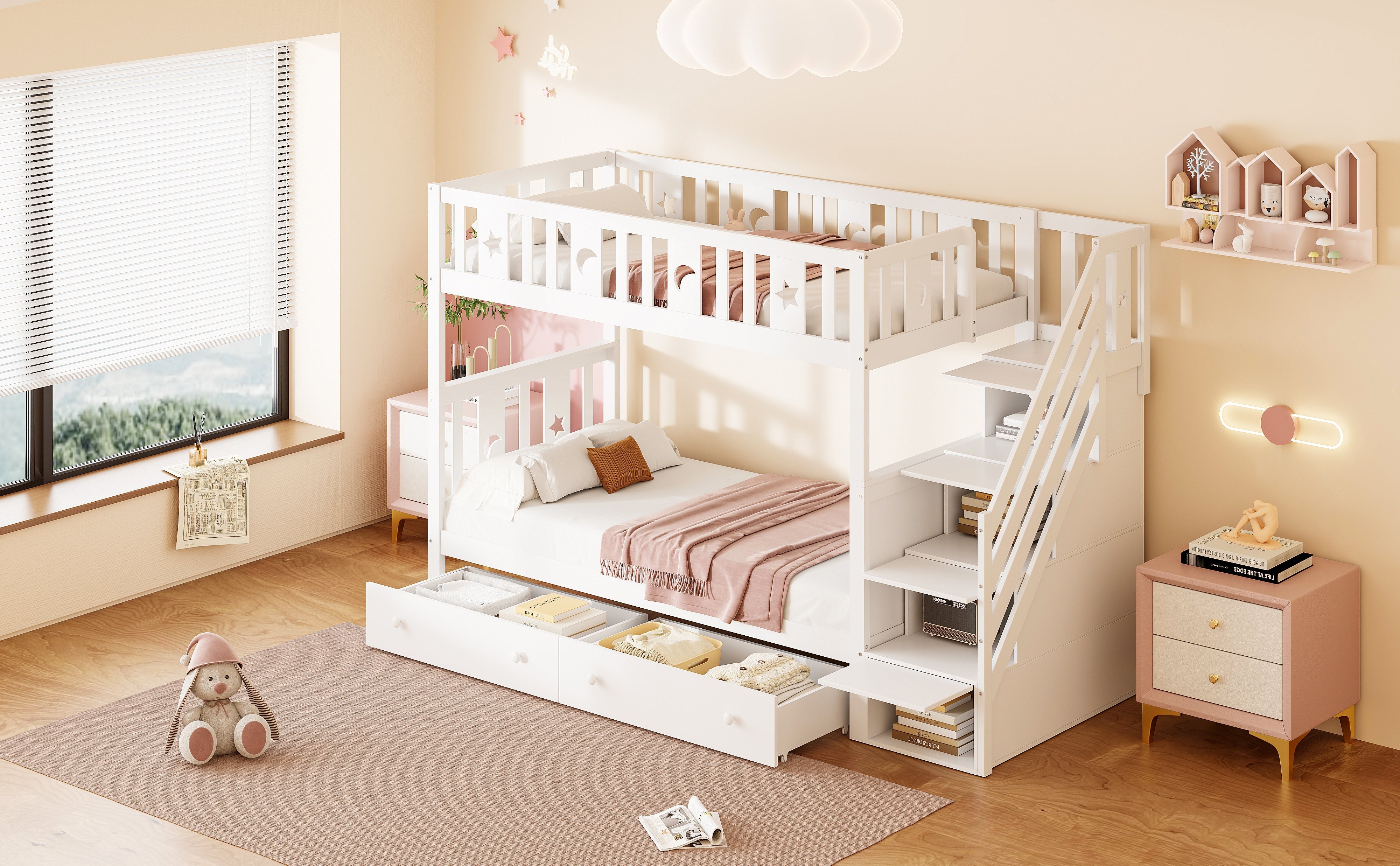Logidon stapelbed 90x200 kinder massief houten witte opbergtrap