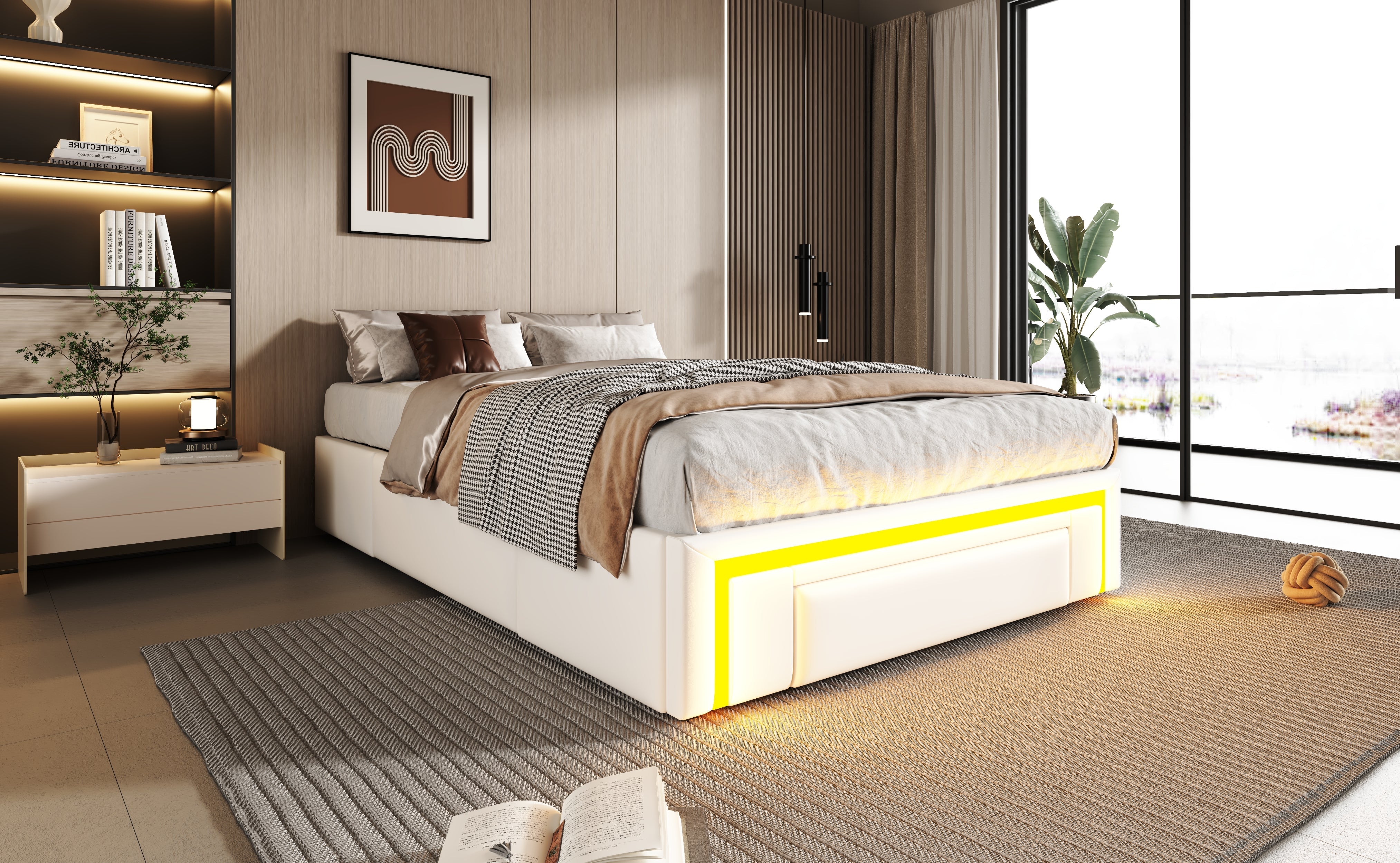 Logidon Bedframe 90x200 met lades PU-leer LED-verlichting Wit
