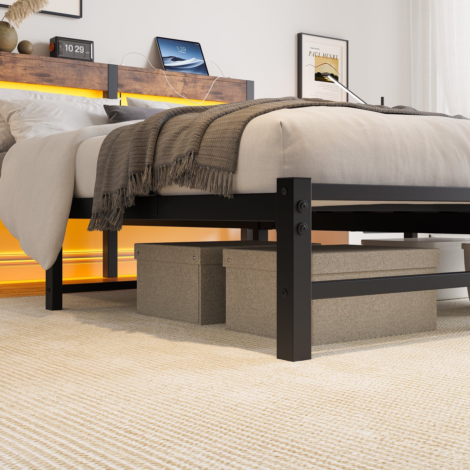 Logidon metalen bedframe 140x200 zwarte LED-verlichting