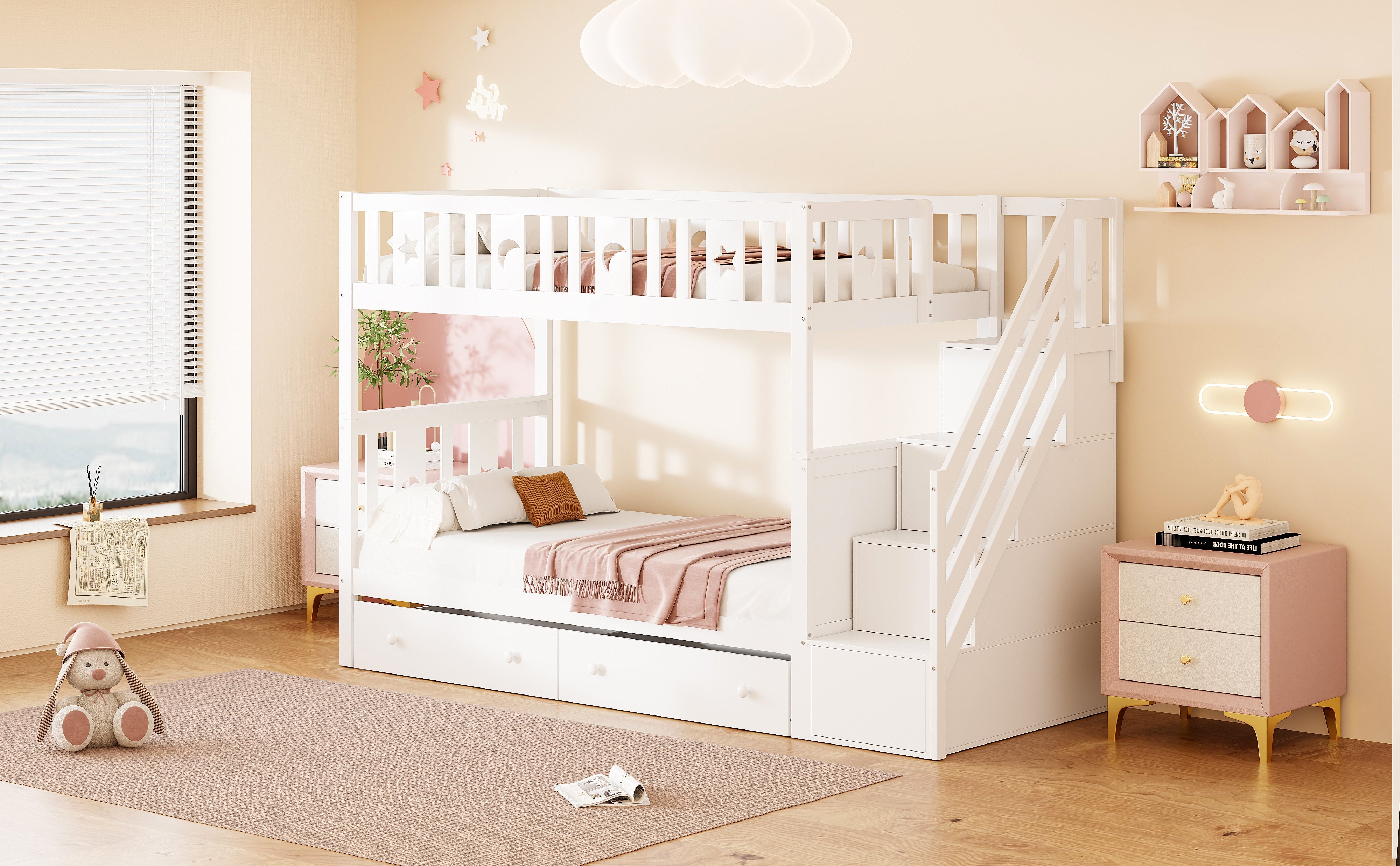 Logidon stapelbed 90x200 kinder massief houten witte opbergtrap