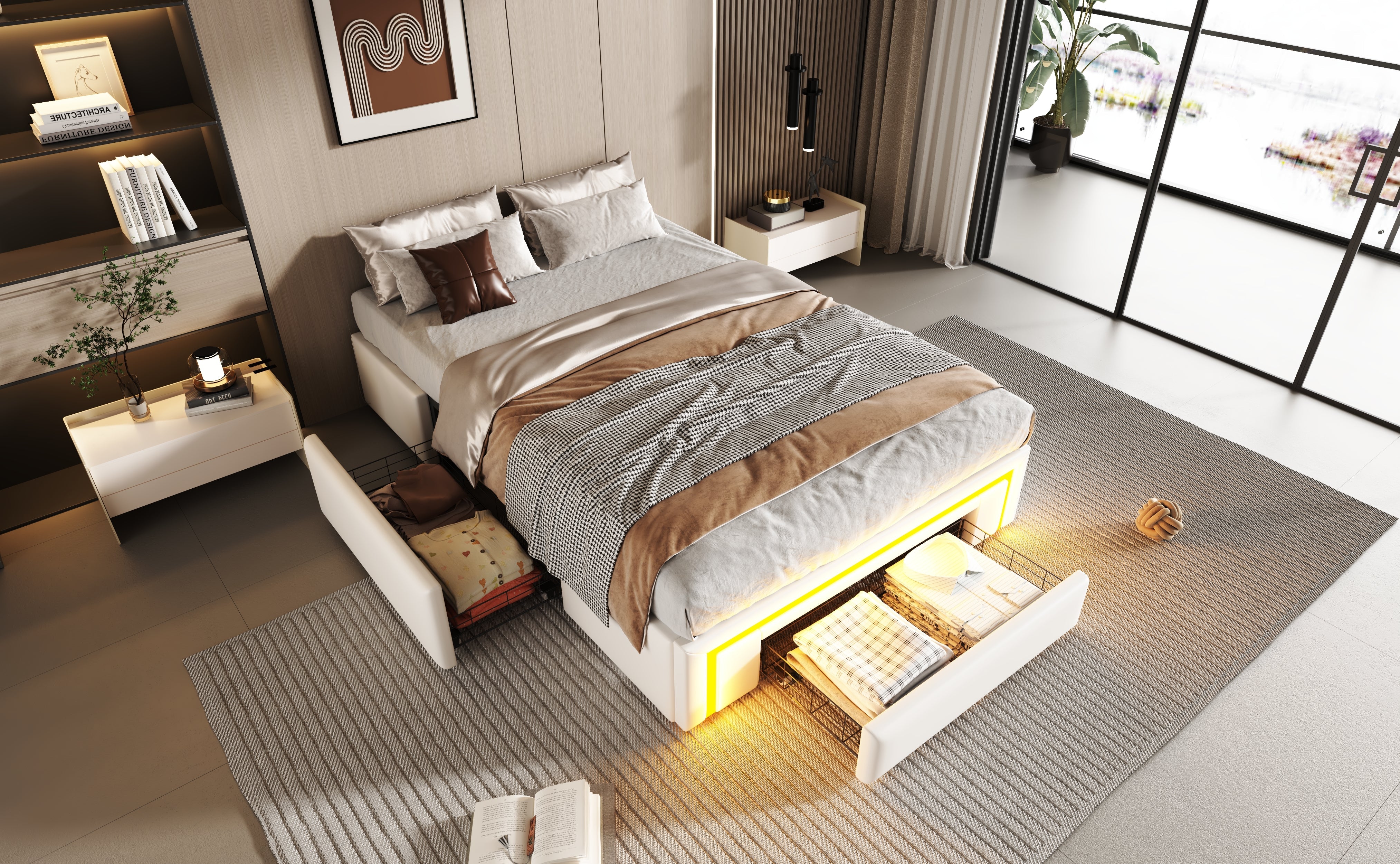 Logidon Bedframe 90x200 met lades PU-leer LED-verlichting Wit