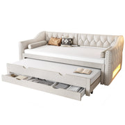 Logidon 90x200 gestoffeerd dagbed met LED-licht uitschuifbaar bed beige