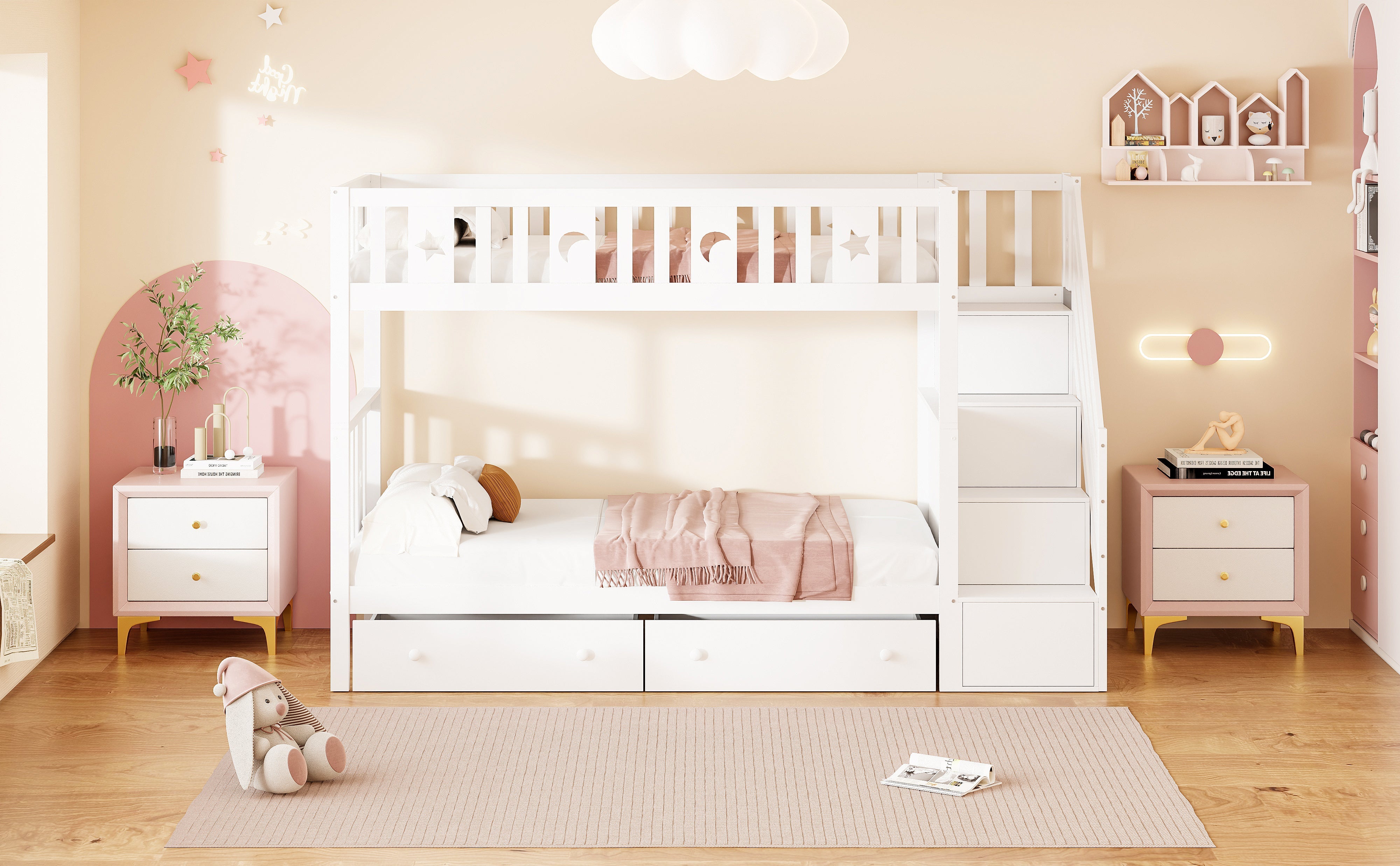 Logidon stapelbed 90x200 kinder massief houten witte opbergtrap