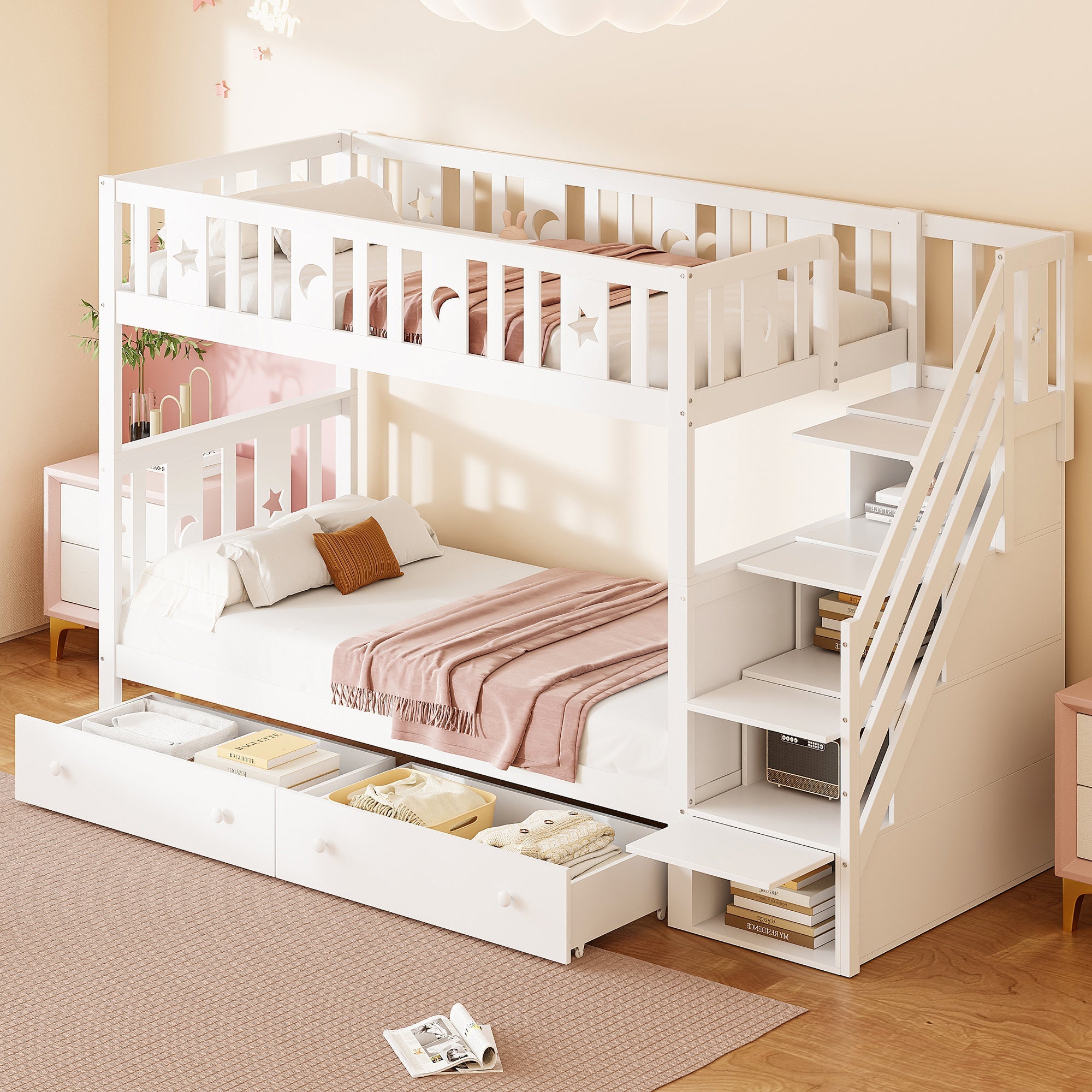 Logidon stapelbed 90x200 kinder massief houten witte opbergtrap