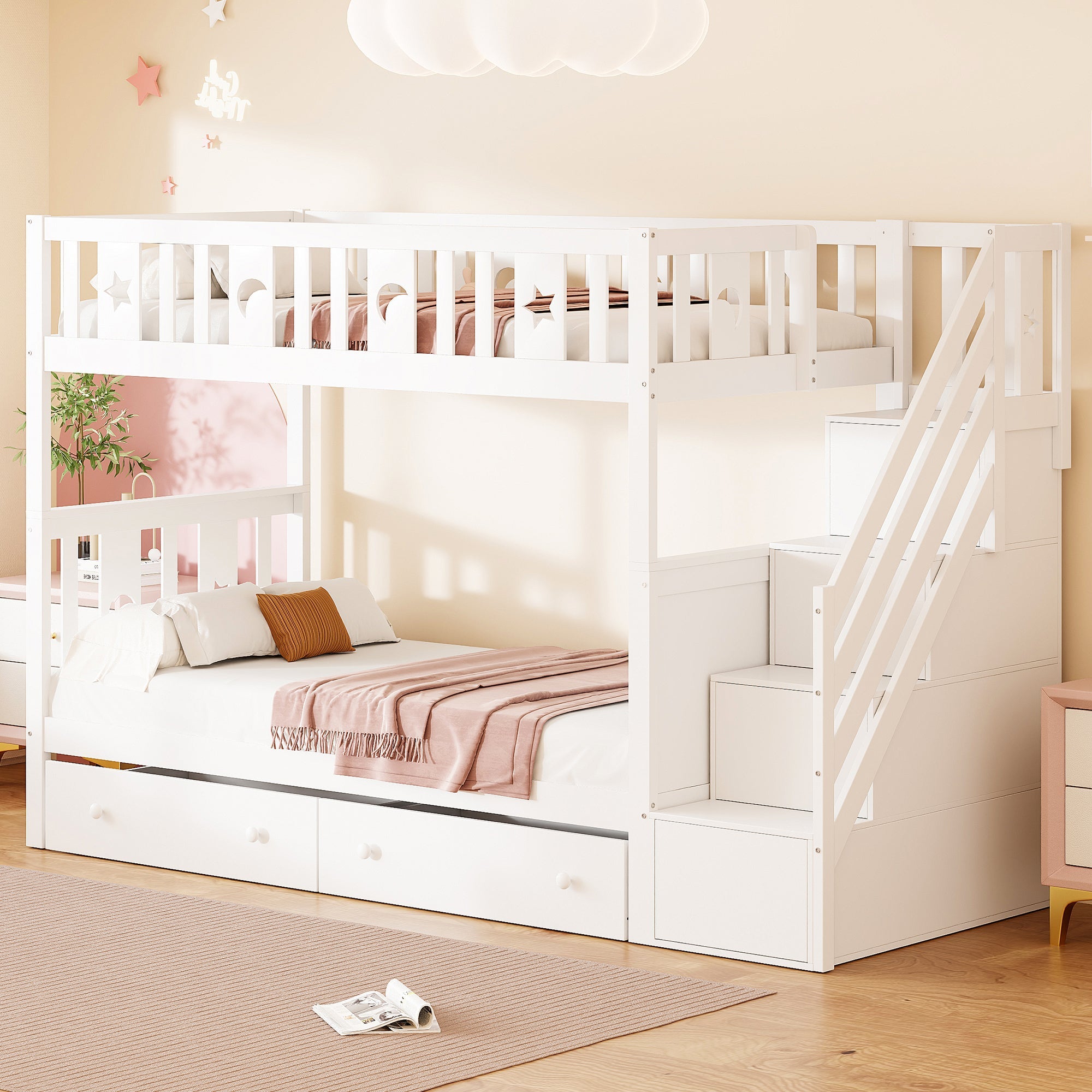 Logidon stapelbed 90x200 kinder massief houten witte opbergtrap