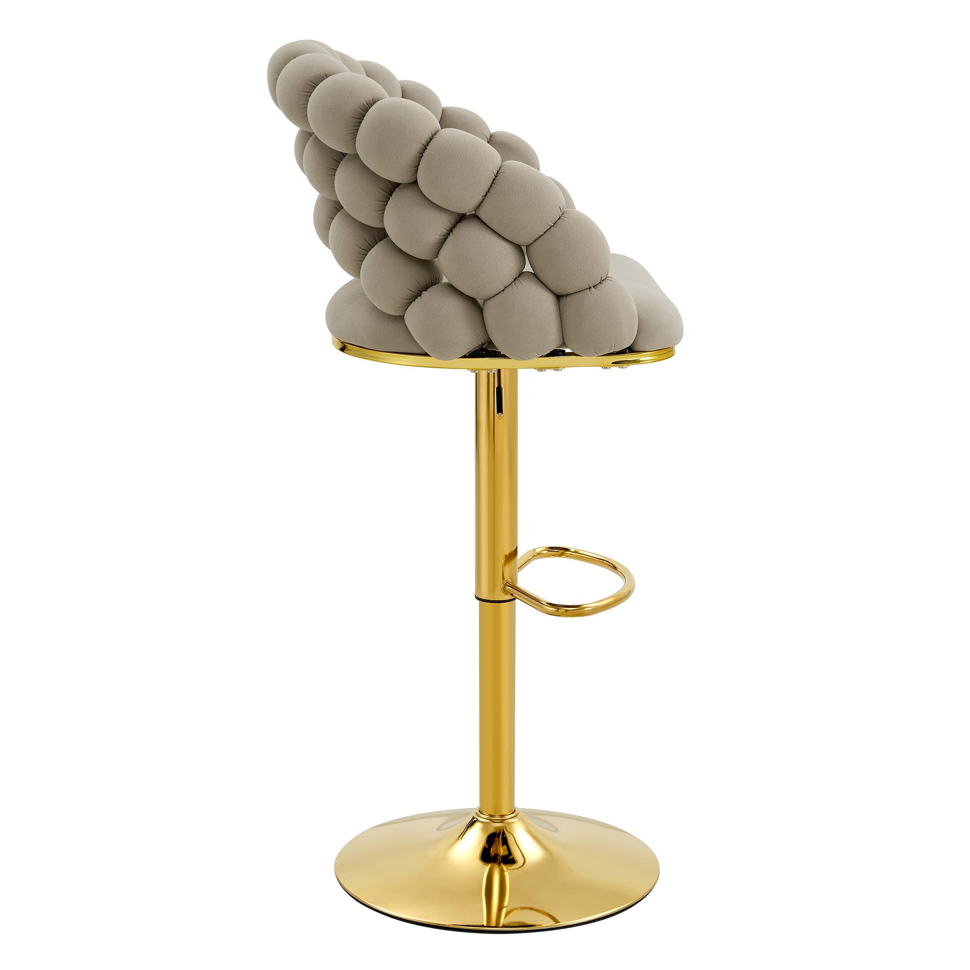 Logidon grijze fluwelen barkrukken set van 2 kogelketting rugleuning gouden frame