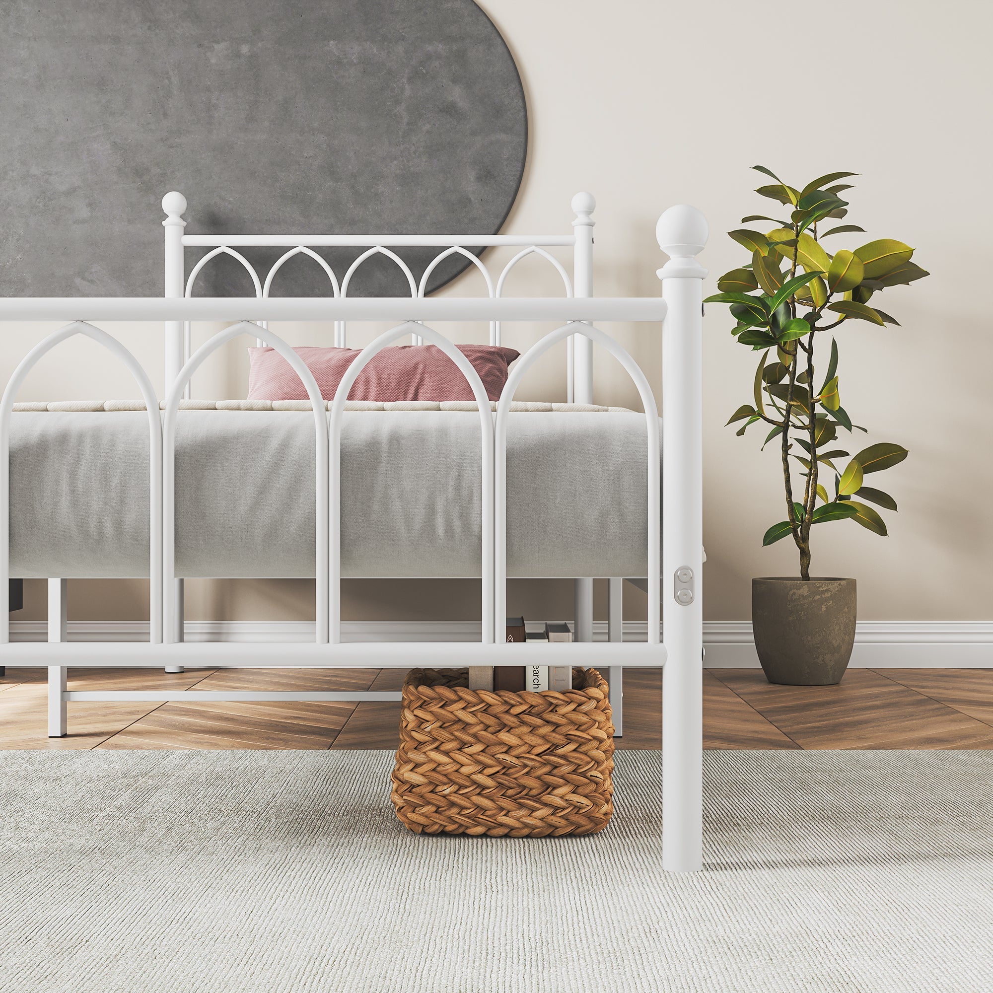 Logidon metalen bedframe 90x200 wit hoofdbord met opbergruimte voor onder het bed
