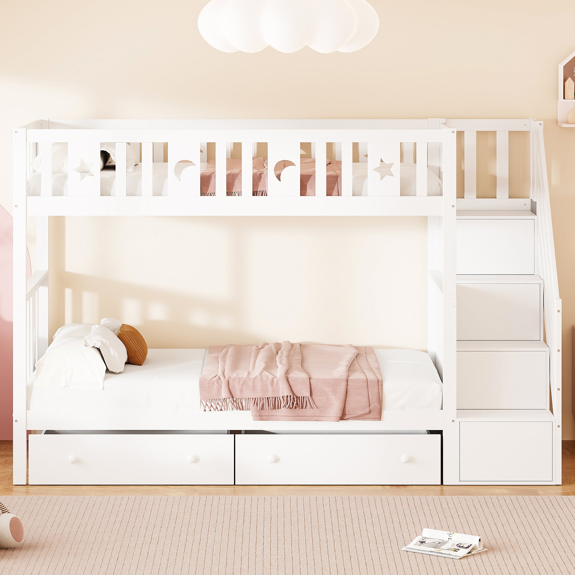 Logidon stapelbed 90x200 kinder massief houten witte opbergtrap
