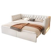 Logidon uitschuifbaar dagbed 90x200 tot 180x200 beige met LED