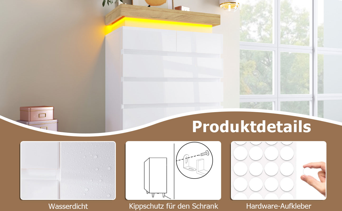 Logidon sideboard 6 drawers white 115x73x39 cm LED app control