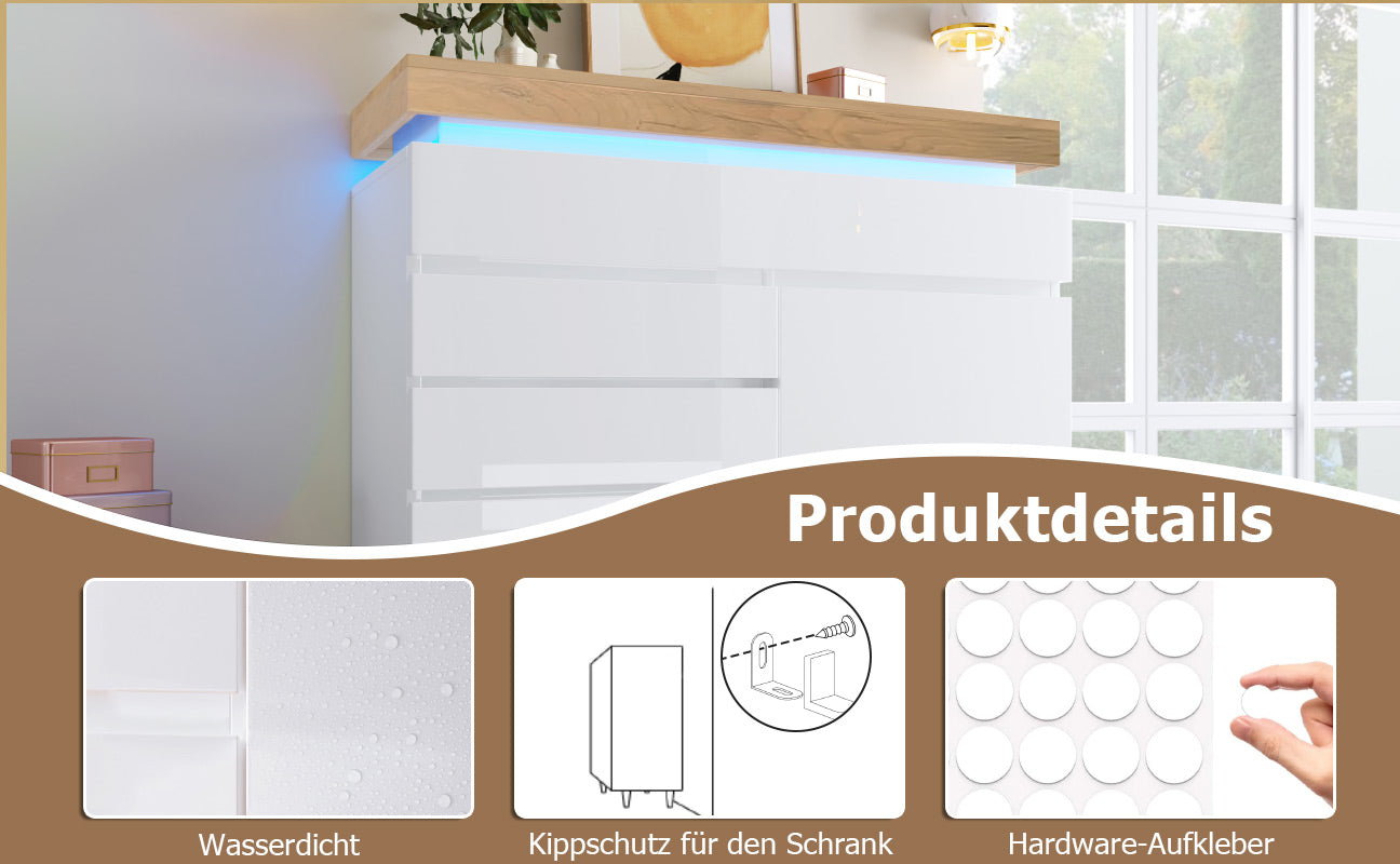 Logidon high gloss chest of drawers white LED lighting app control 2 doors