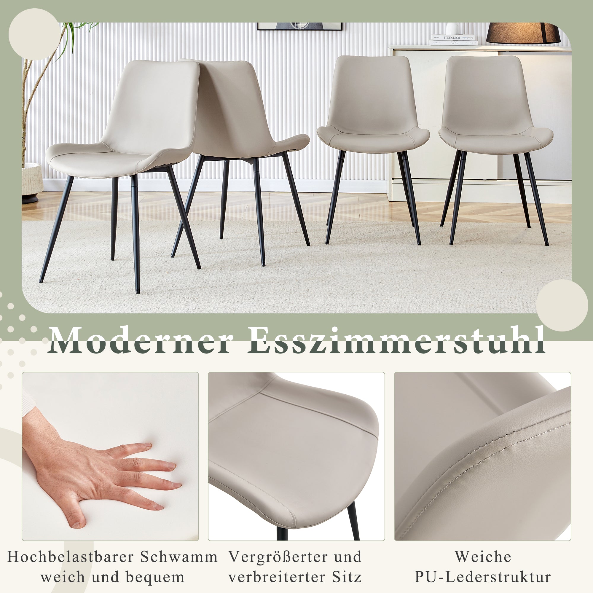 Logidon set van 4 eettafelstoelen kunstleer grijze brede zitting