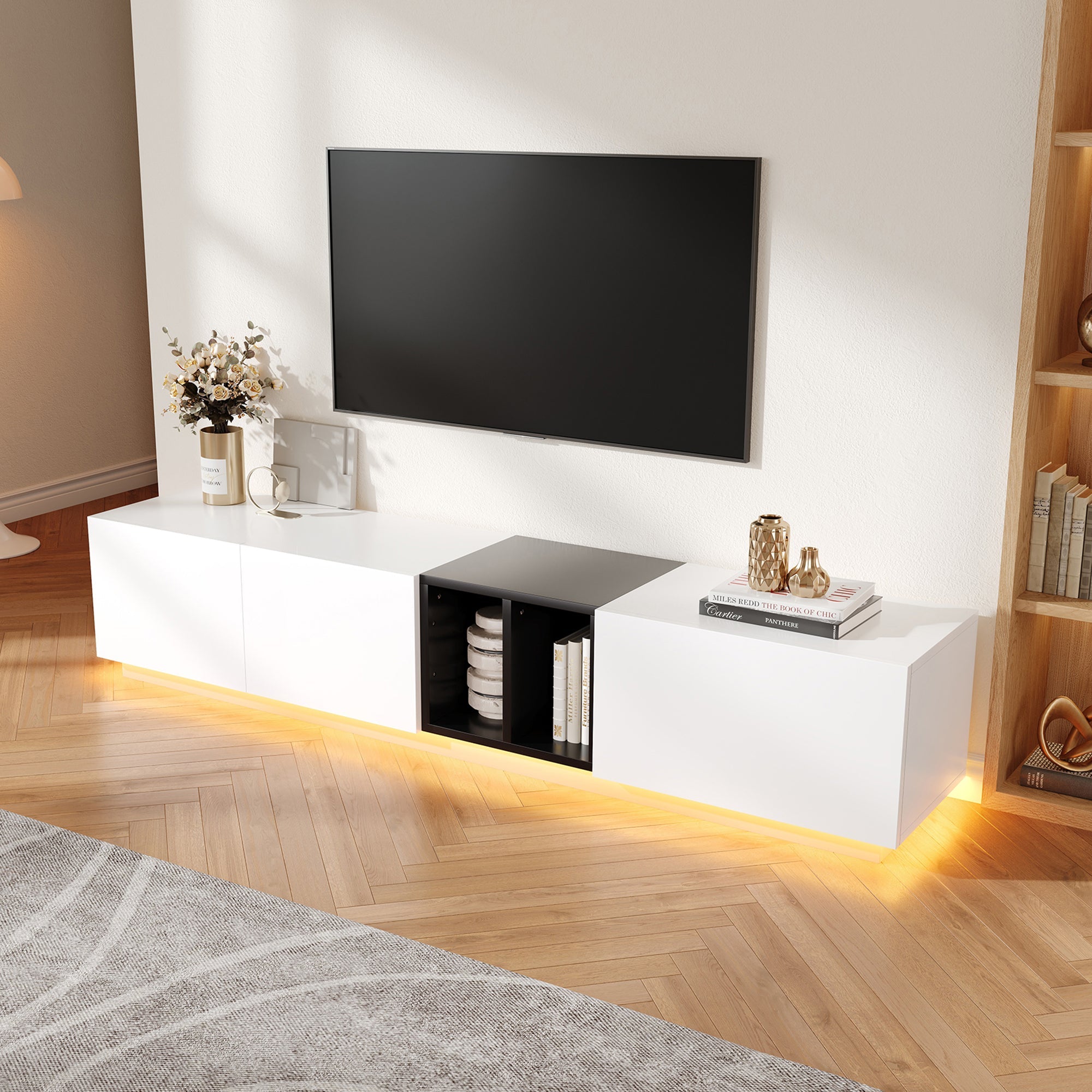 Logidon Modern TV-meubel Wit-Zwart Contrast Met Laden 190 cm