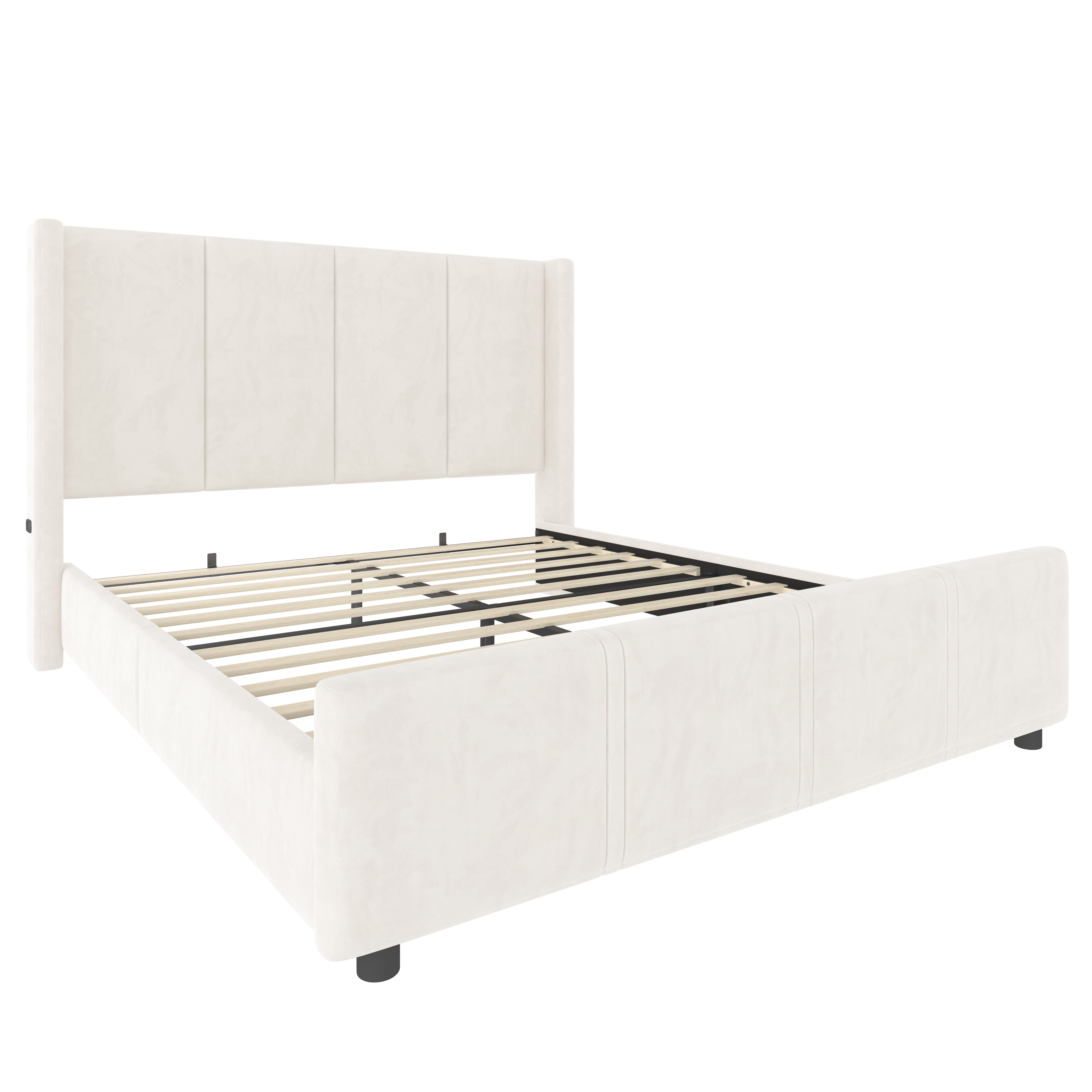Logidon stoffen bedframe 140x190 beige velours USB-aansluiting