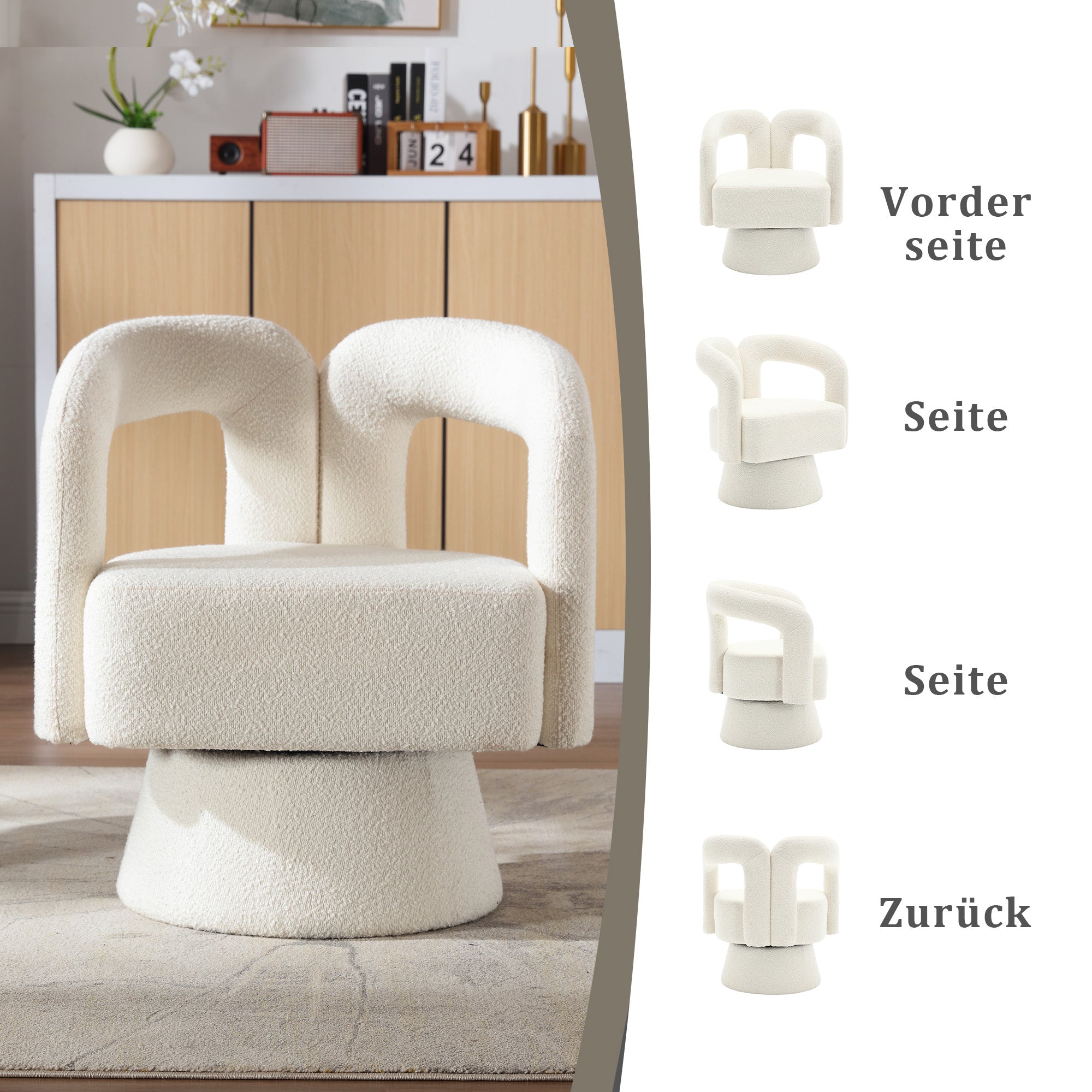 Logidon 360 Degree Rotating Cozy Accent Chair Beige Bouclé