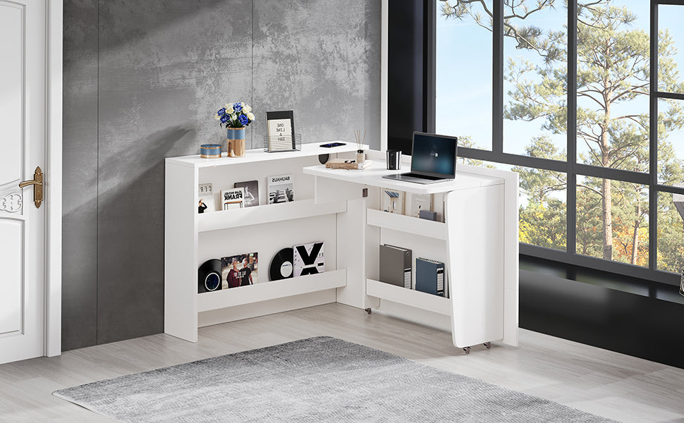 Logidon Opvouwbaar Bureau met Wielen en Draadloze Oplader Wit
