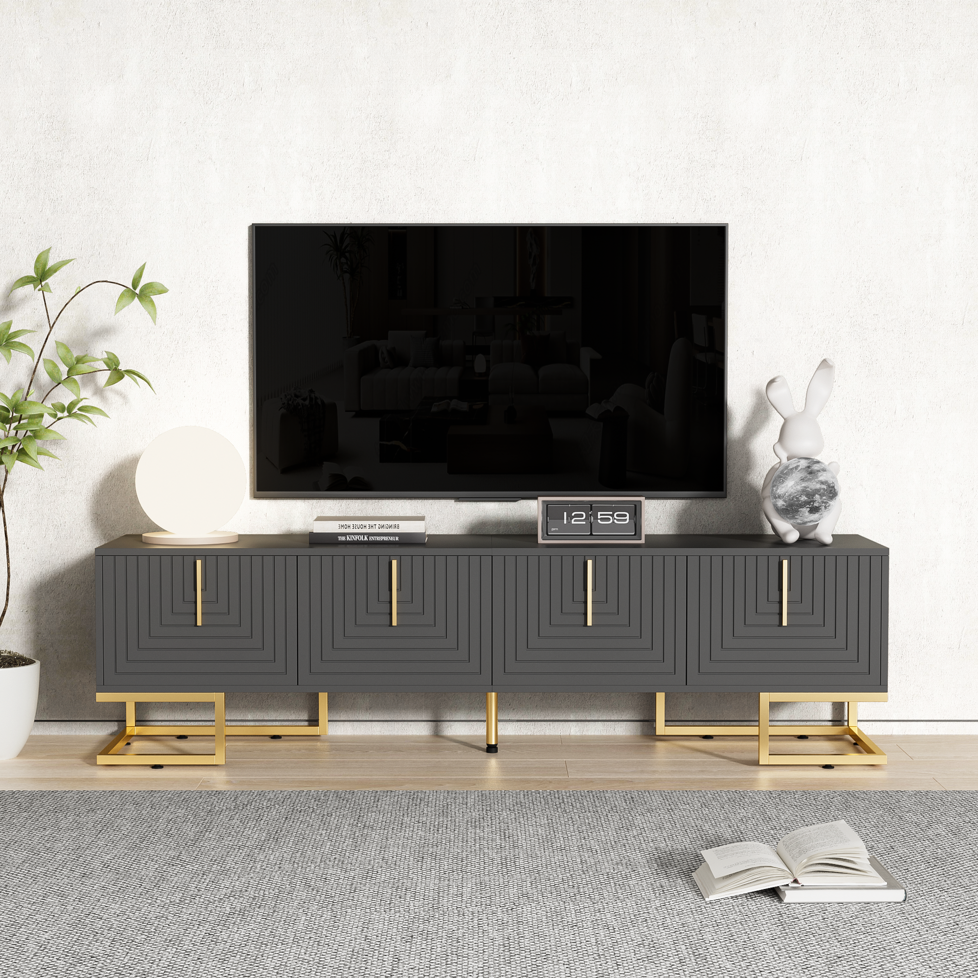 Logidon TV-meubel 170 cm Grijs Zwart met Gouden Accenten en Lades