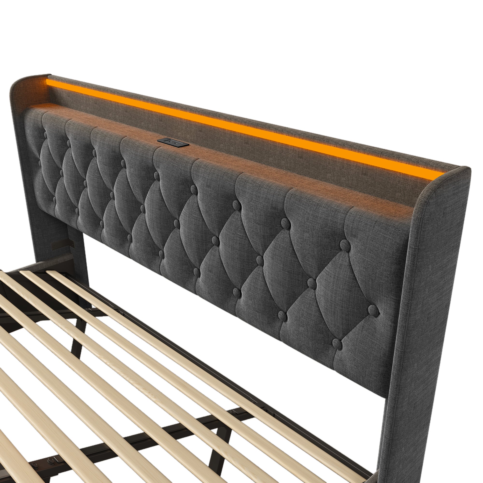 Logidon gestoffeerd bed tweepersoonsbed 180x200 cm grijs linnen LED-verlichting USB C