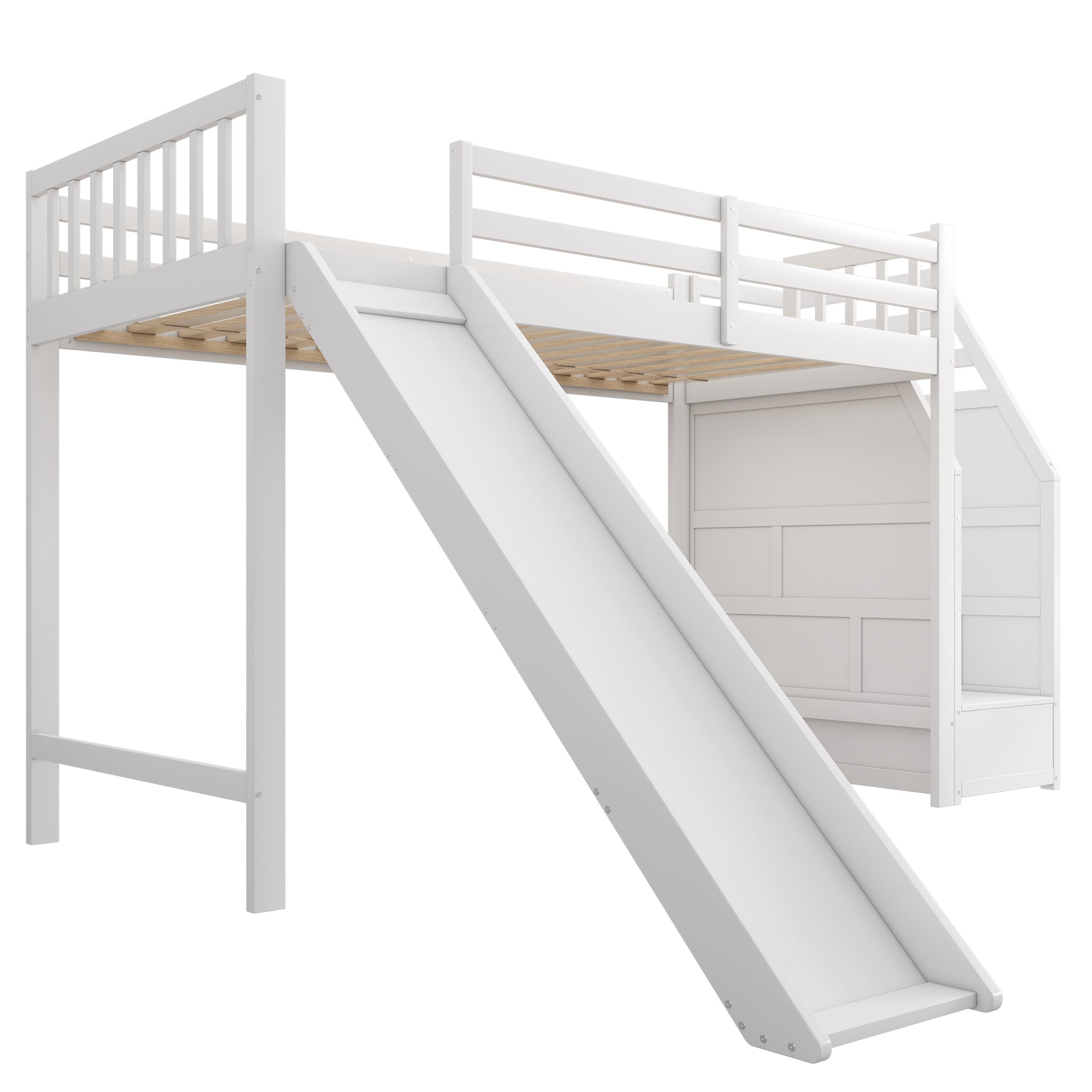 Logidon hoogslaper 90x200 cm met glijbaan en opbergladder wit EN747