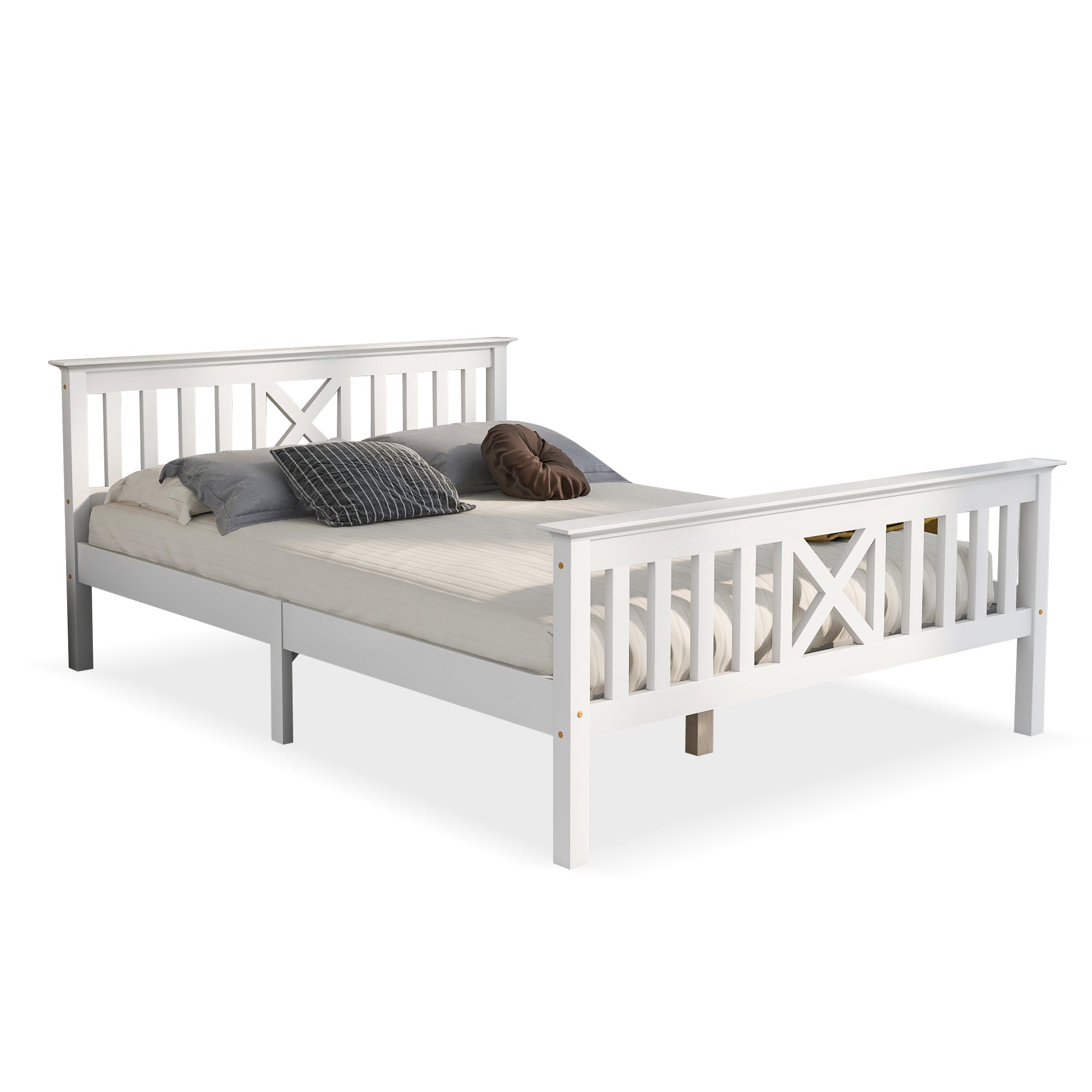 Logidon houten bed 140x200 cm wit met X-hoofdbord lattenbodem