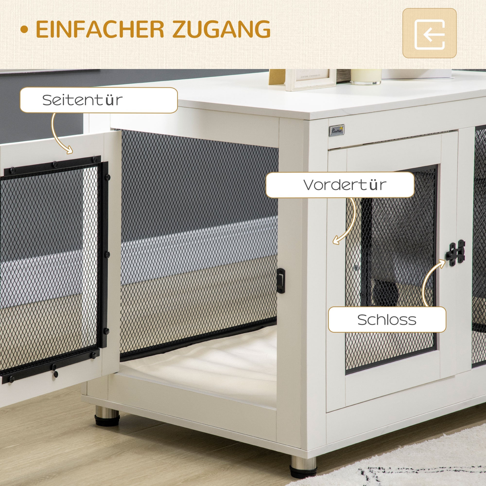 Logidon hondenkooi bijzettafel wit zwart 94x60x71,5 cm