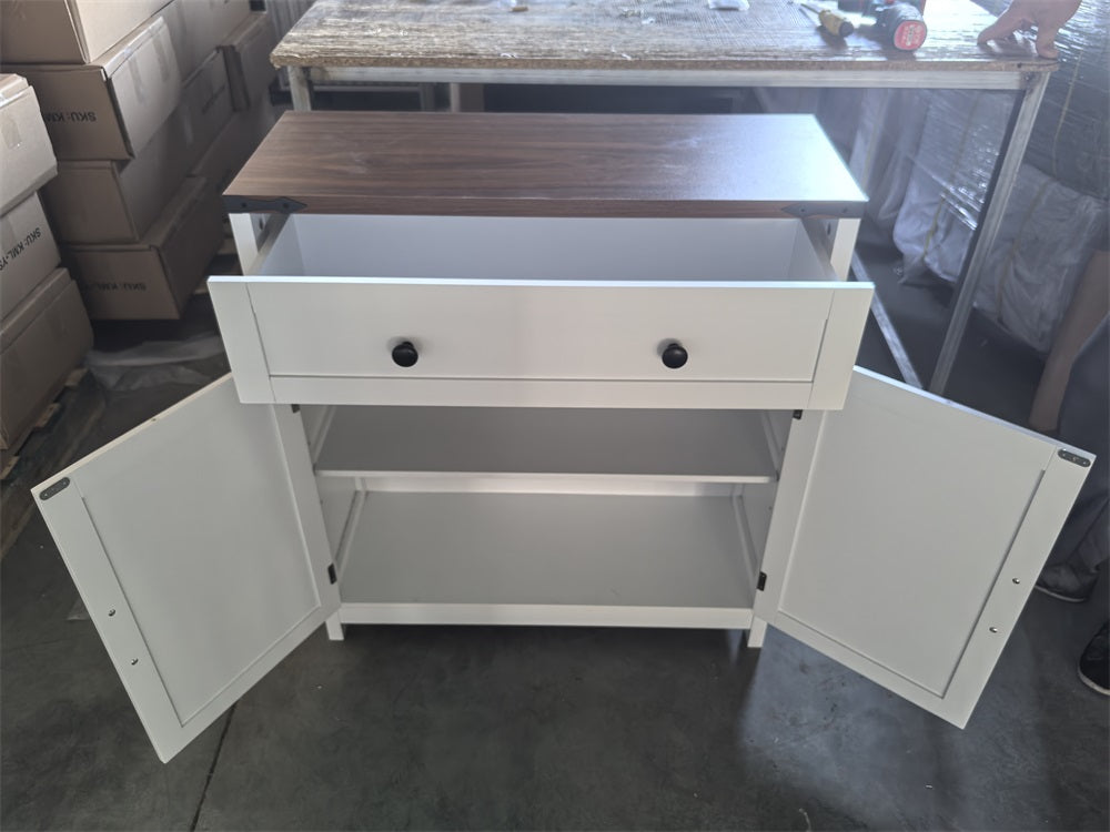 Logidon Farmhouse Buffet Box 76 cm White With Drawers Walnut Top