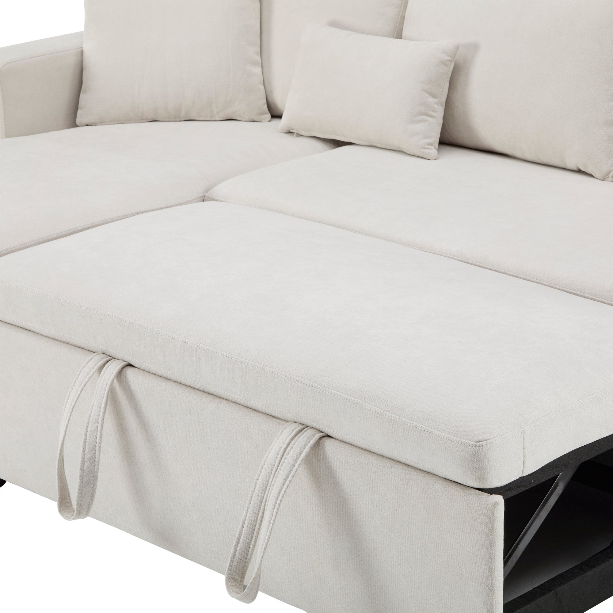 Logidon corner sofa bed L-shape extendable beige with bed box shelf