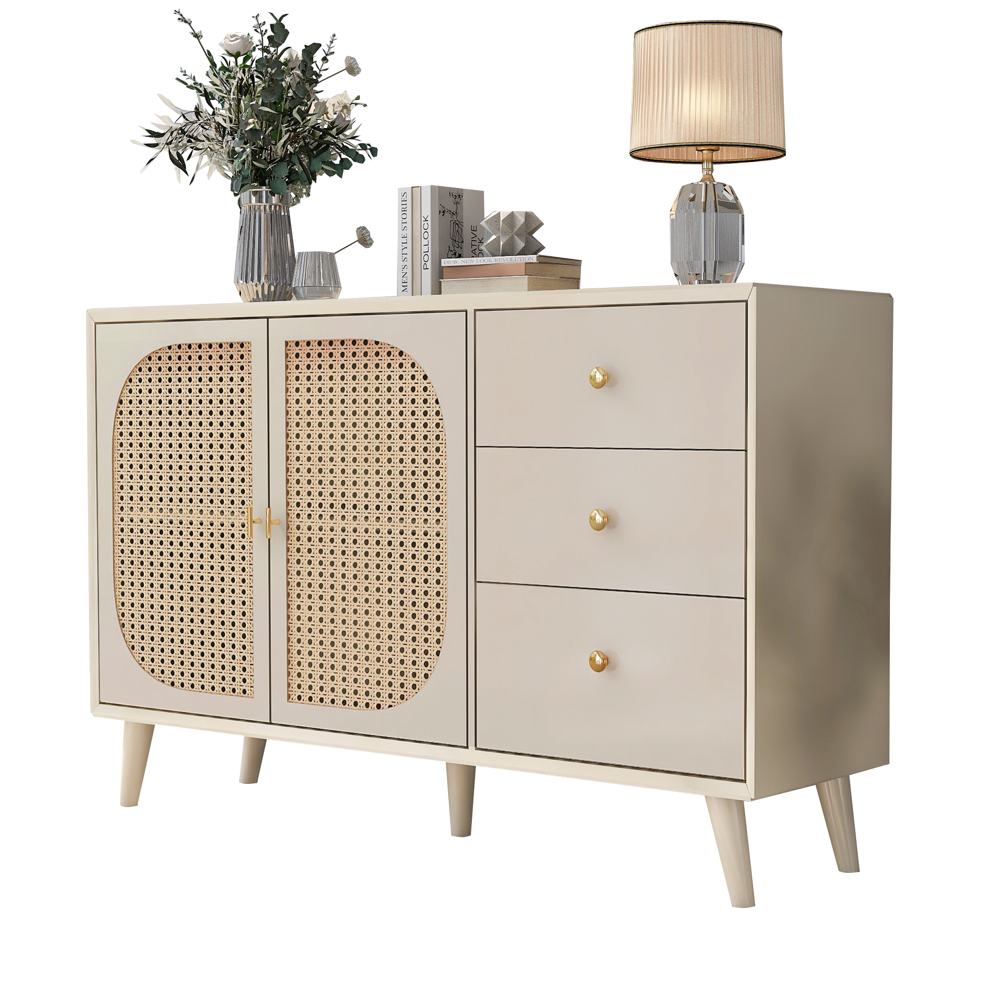 Logidon sideboard 120x40x82.5 cm cream offwhite with 2 doors and 3 drawers