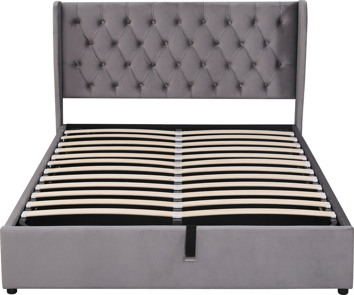 Merax Tweepersoonsbed 140 x 200 cm - Hydraulisch Gestoffeerd Bed met Opbergruimte - Grijs afbeelding 17