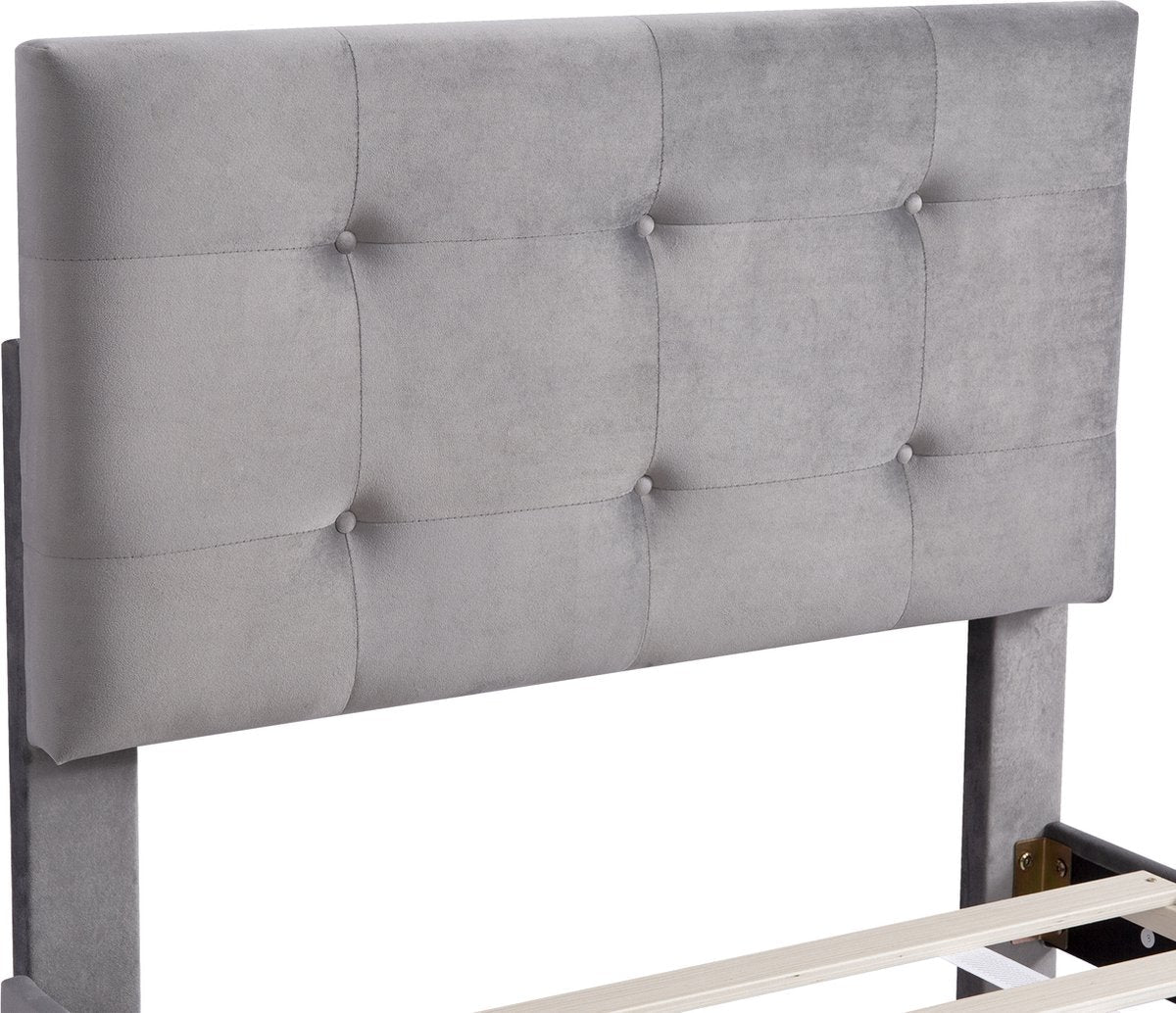Merax Gestoffeerd Eenpersoonsbed met Lades 90 x 200 CM - Bed met Opbergruimte - Grijs afbeelding 12