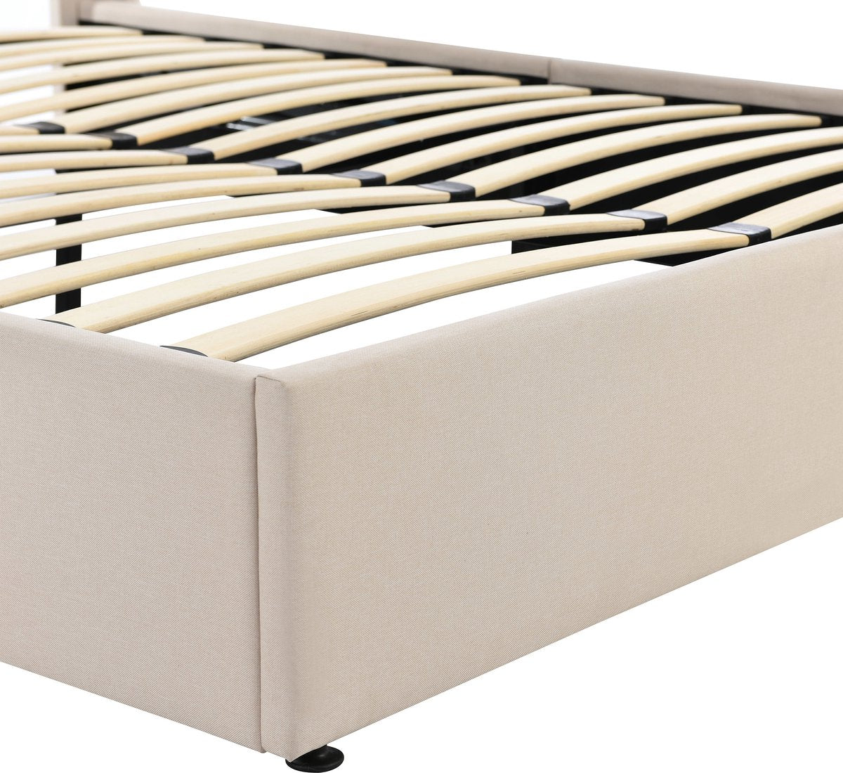 Merax Gestoffeerd Tweepersoonsbed 140 x 200 cm - Hydraulisch bed met lattenbodem - Beige afbeelding 11