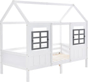 Merax Huisbed - Kinderbed - Peuterbed met Uitvalbeveiliging - Wit