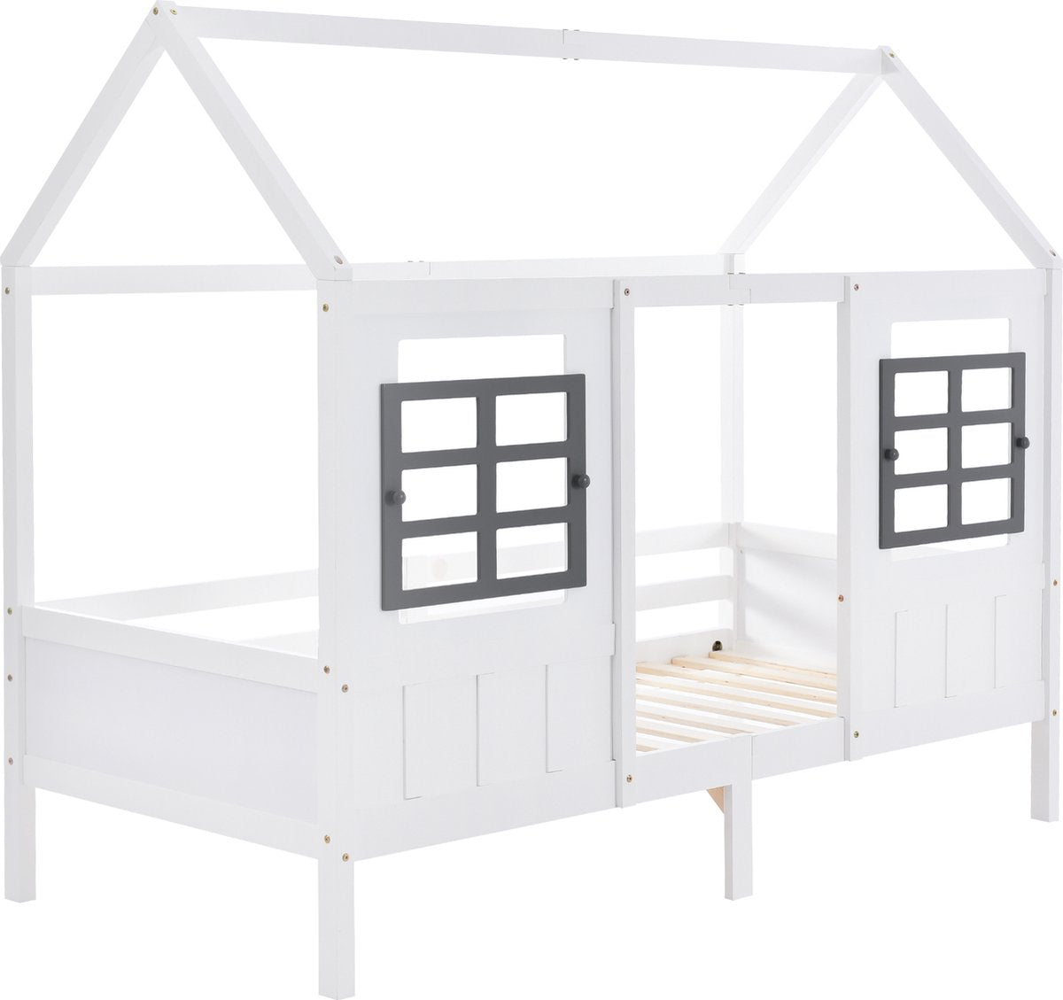 Merax Huisbed - Kinderbed - Peuterbed met Uitvalbeveiliging - Wit