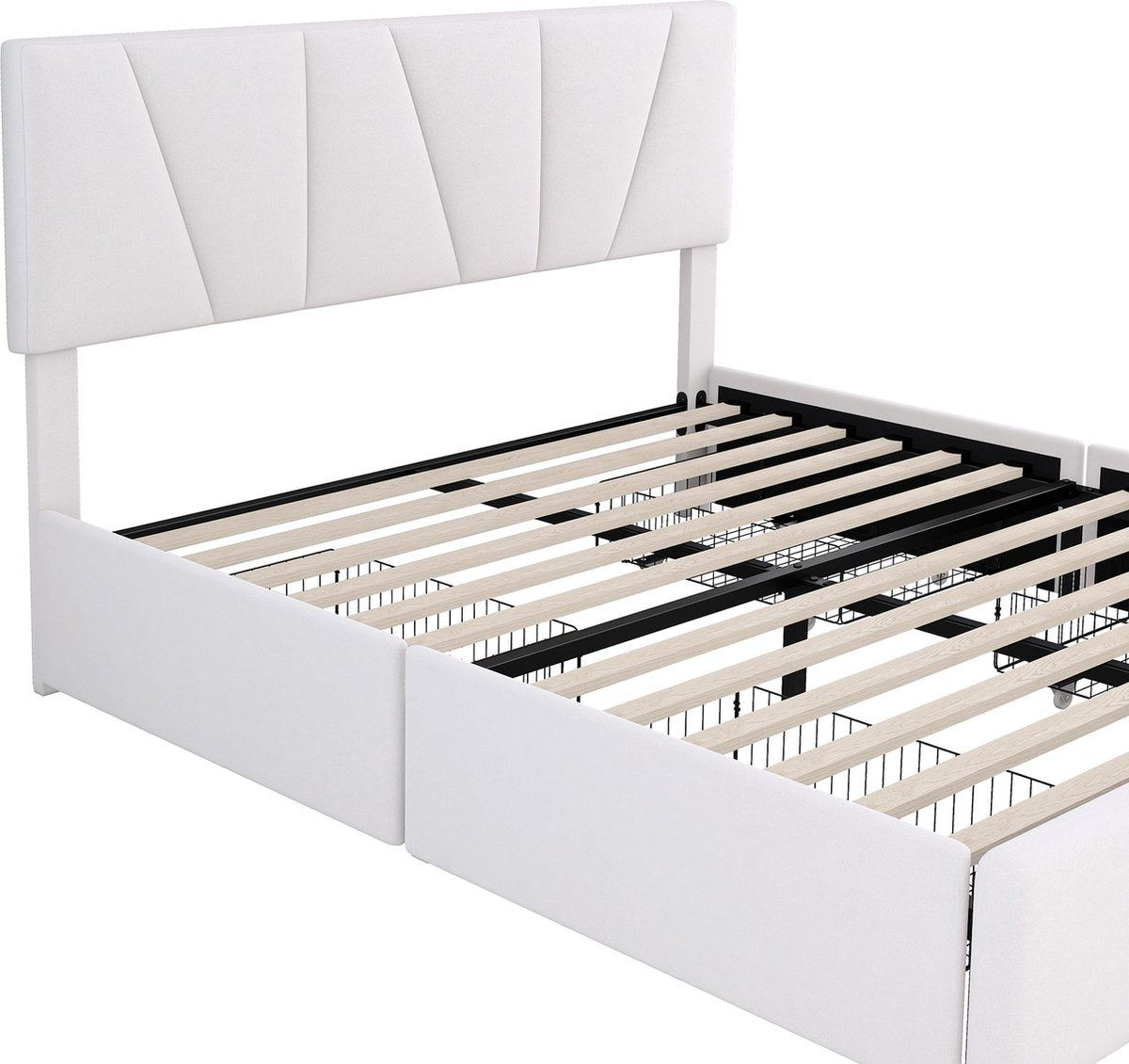 Merax Tweepersoonsbed 140x200 cm - Gestoffeerd Bed met Opbergruimte - Wit afbeelding 6