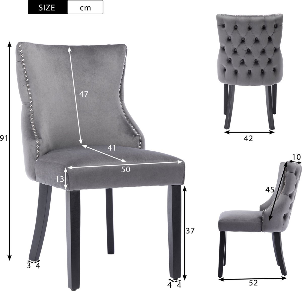 Merax Eetkamerstoel - Set van 2 Eetkamerstoelen - Stoel - Fauteuil - Grijs afbeelding 3