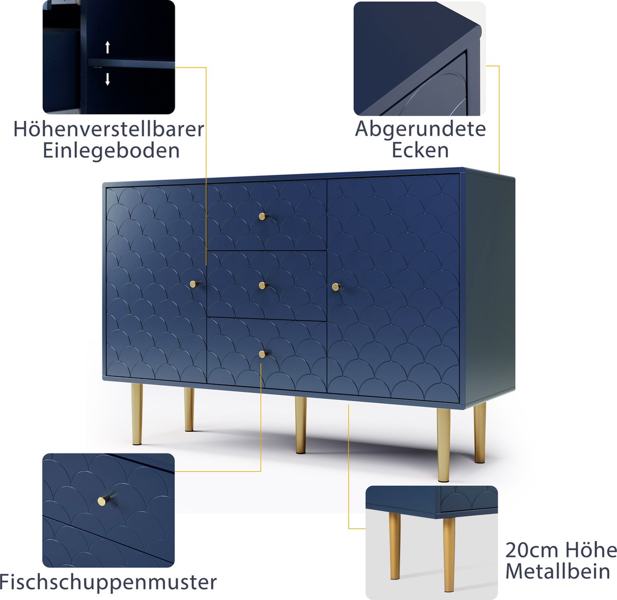 Merax Ladekast 120 CM - Commode Kasten met Lades en Deuren - Blauw afbeelding 10