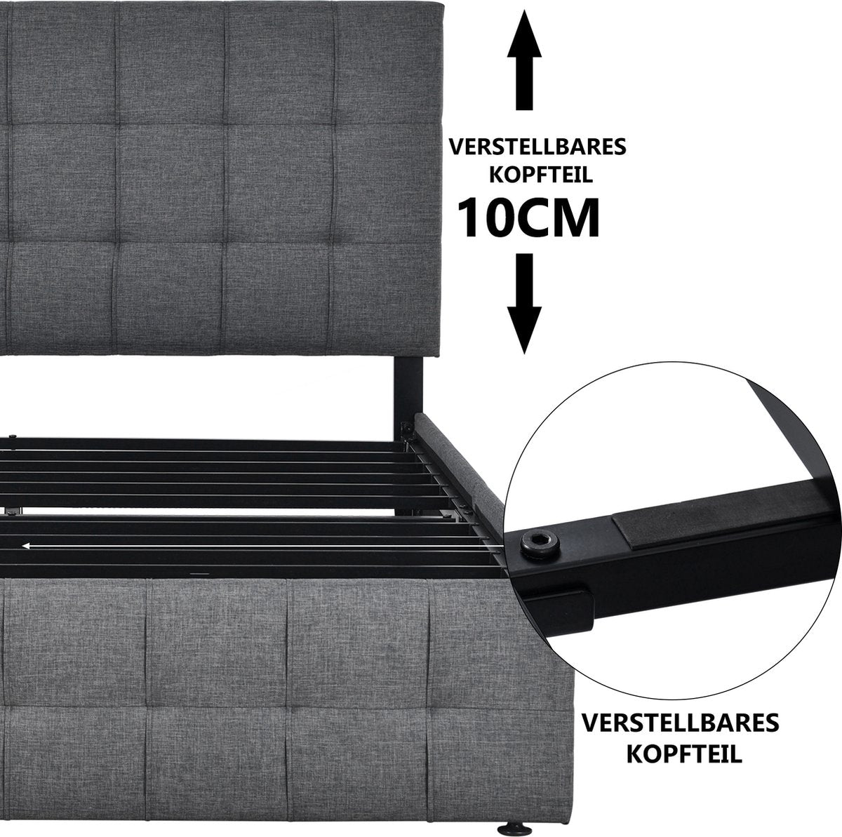 Merax Gestoffeerd Tweepersoonsbed 140 x 200 cm - Inclusief Matras - Hydraulisch bed met lattenbodem en Matras 'Äì Grijs afbeelding 8