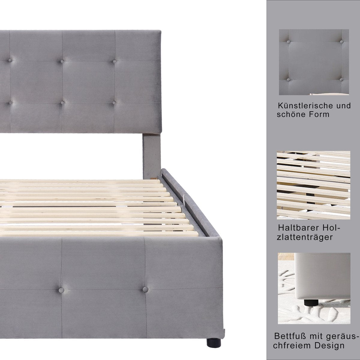 Merax Gestoffeerd Eenpersoonsbed met Lades 90 x 200 CM - Bed met Opbergruimte - Grijs afbeelding 20