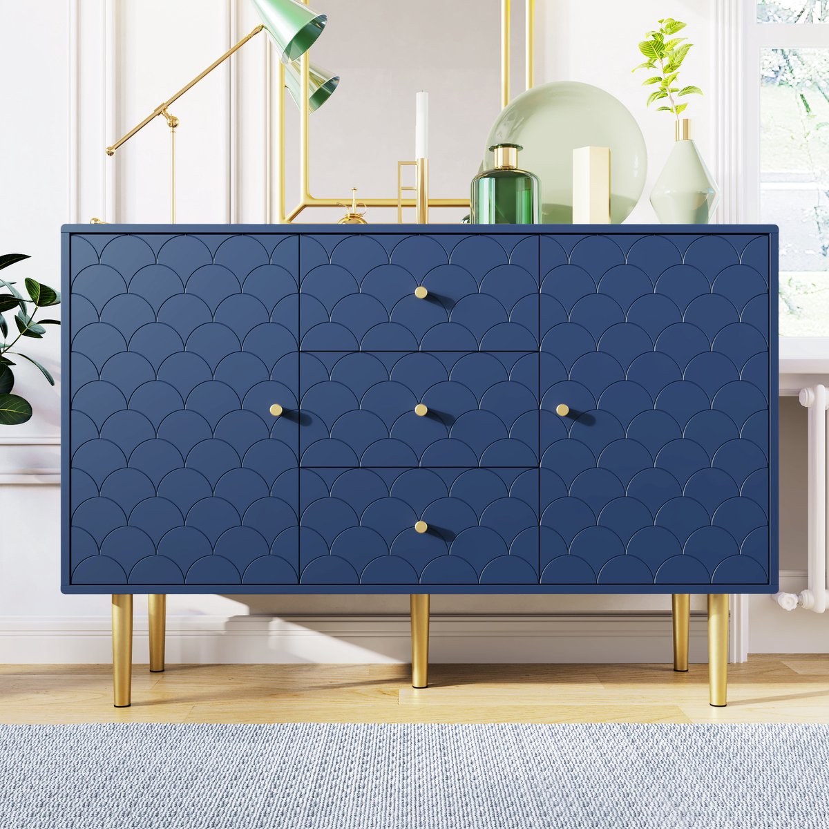 Merax Ladekast 120 CM - Commode Kasten met Lades en Deuren - Blauw afbeelding 4