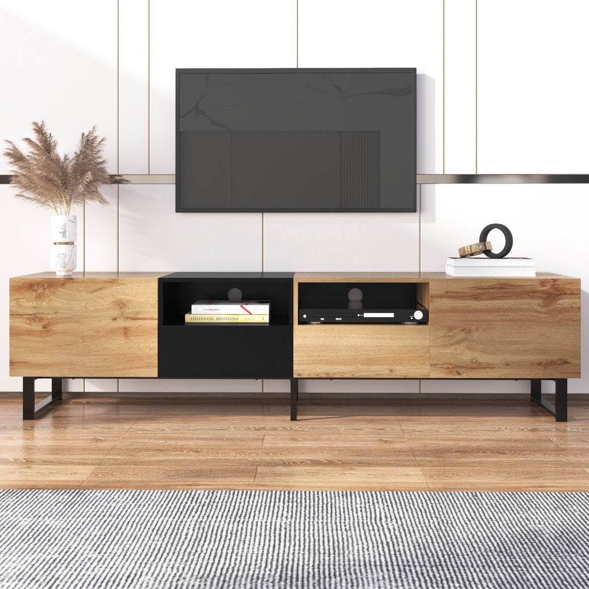 Merax TV-Meubel - Moderne TV Kast met Opbergruimte - Zwart met Bruin afbeelding 24