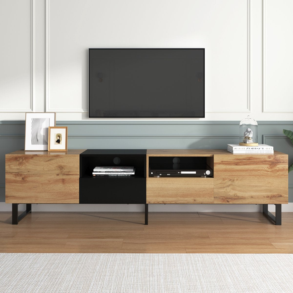 Merax TV-Meubel - Moderne TV Kast met Opbergruimte - Zwart met Bruin afbeelding 20