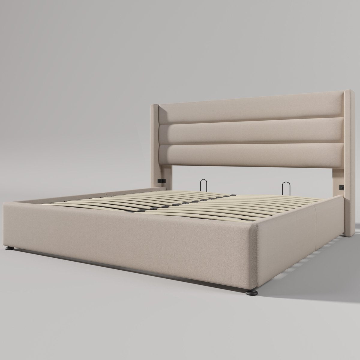 Merax Gestoffeerd Tweepersoonsbed 140 x 200 cm - Hydraulisch Bed met Lattenbodem - Beige afbeelding 2
